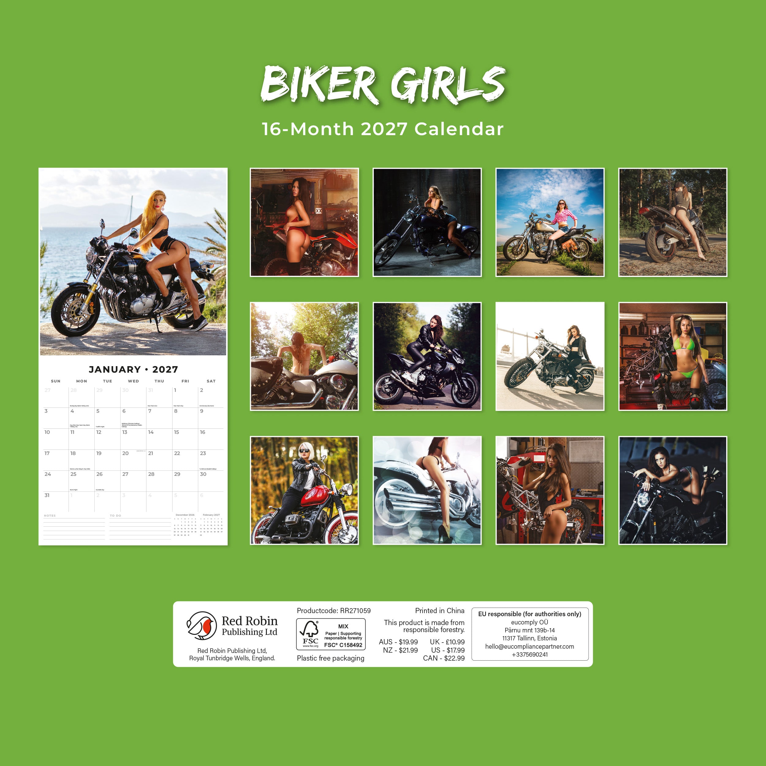 2027 Biker Girls - Square Wall Calendar