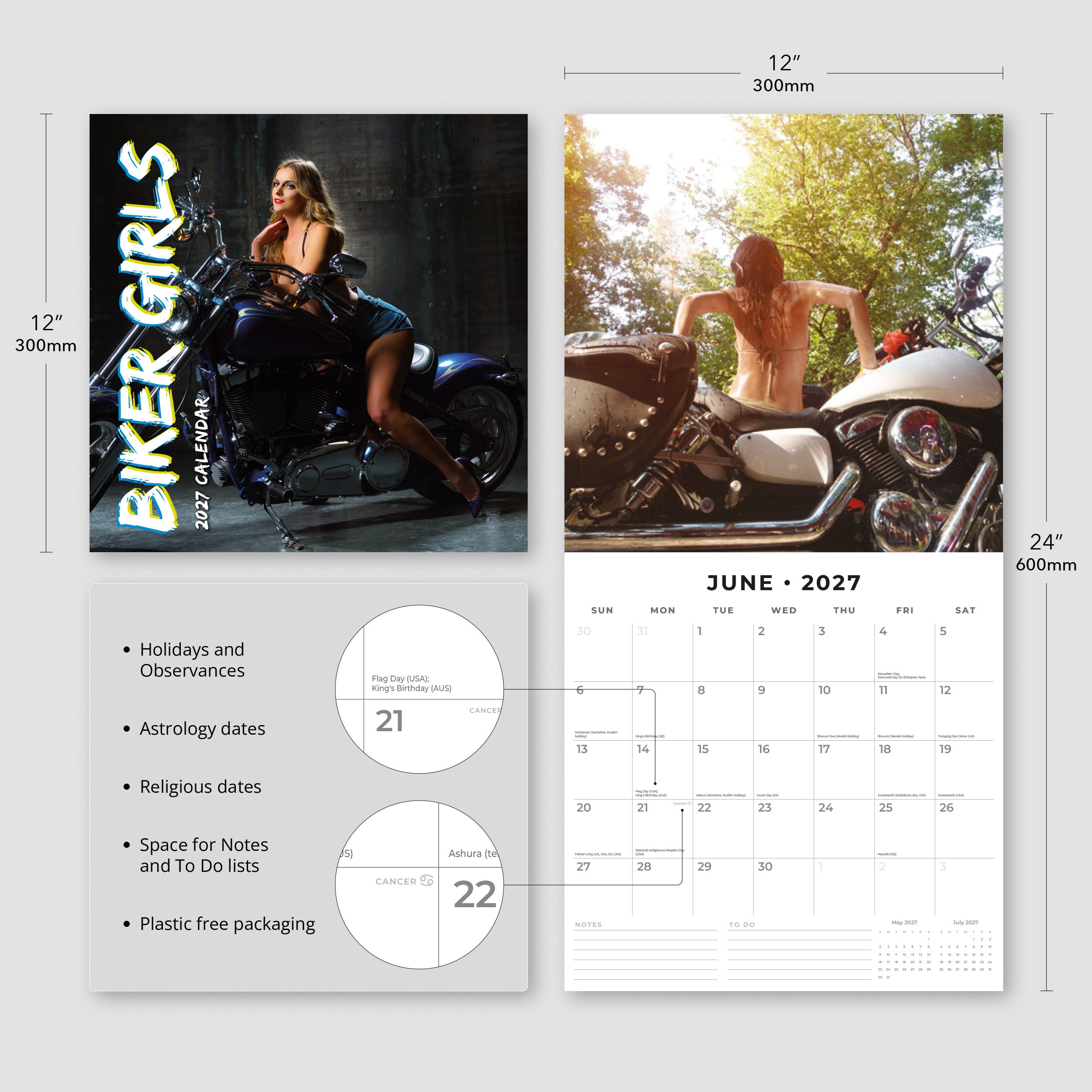 2027 Biker Girls - Square Wall Calendar