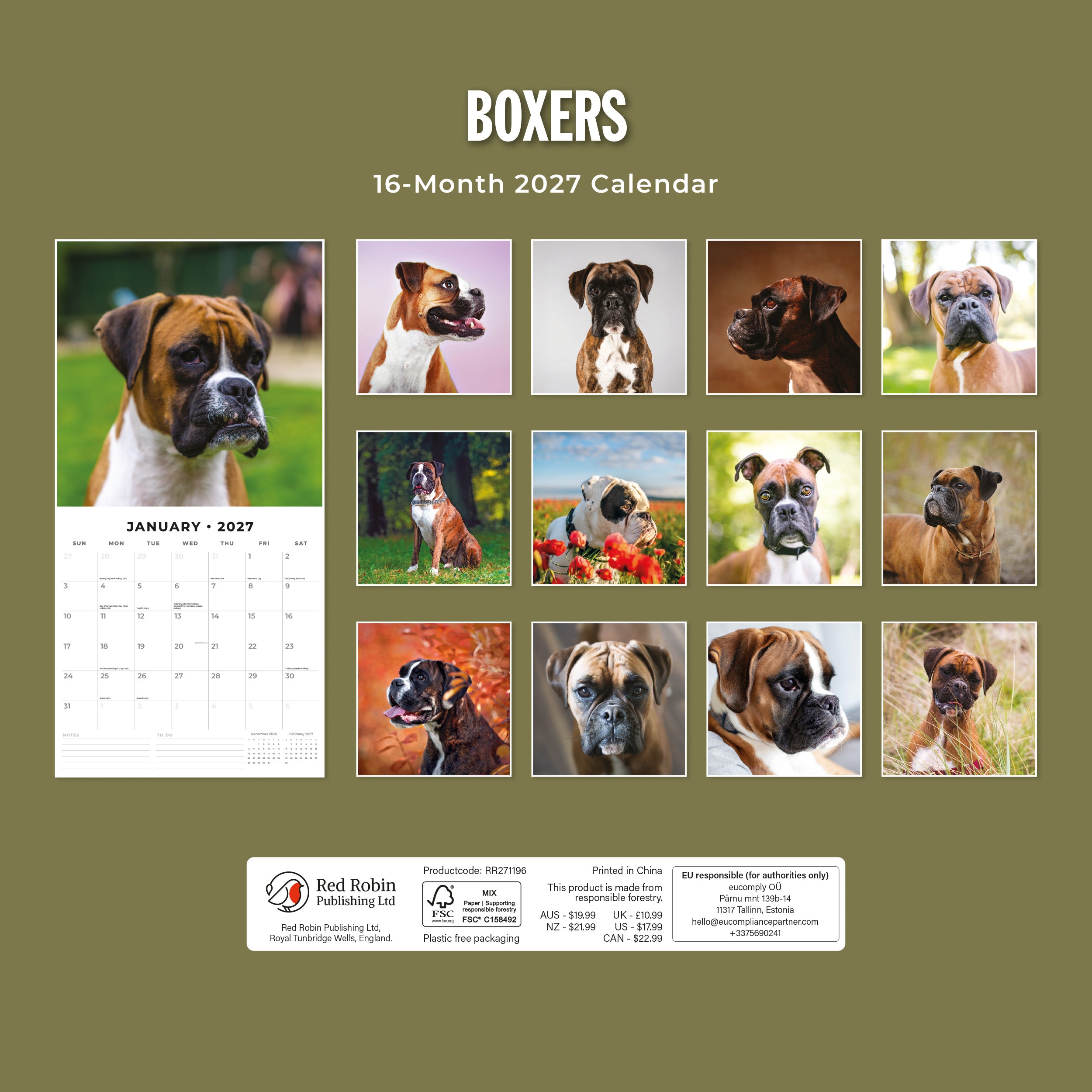 2027 Boxers - Square Wall Calendar