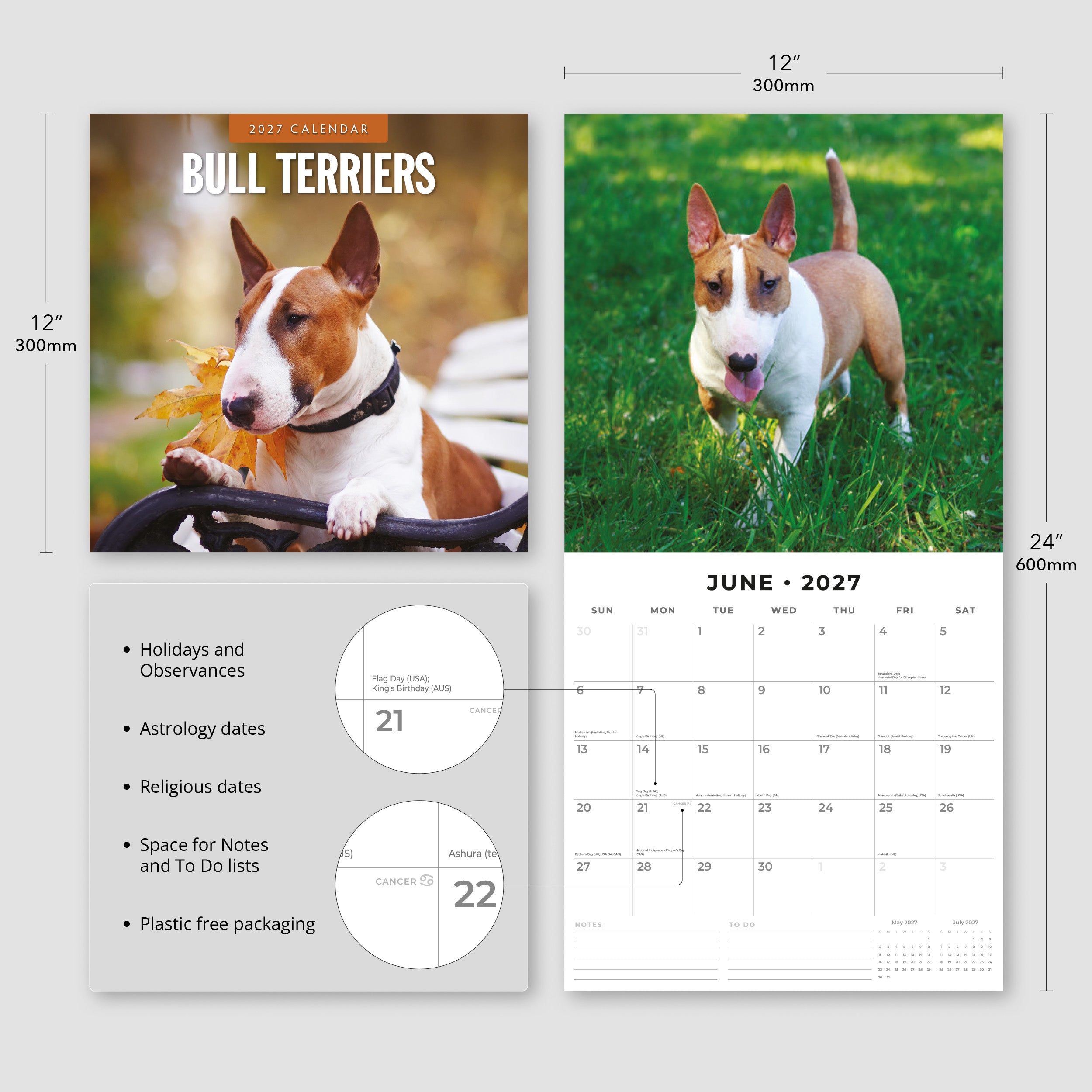 2027 Bull Terriers - Square Wall Calendar