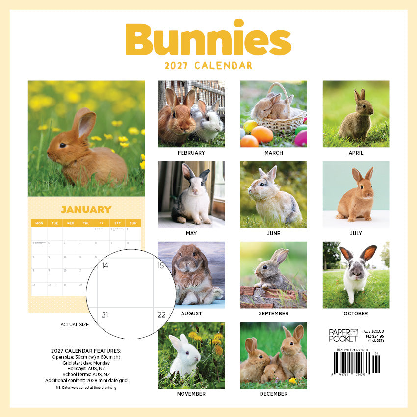 2027 Bunnies - Square Wall Calendar