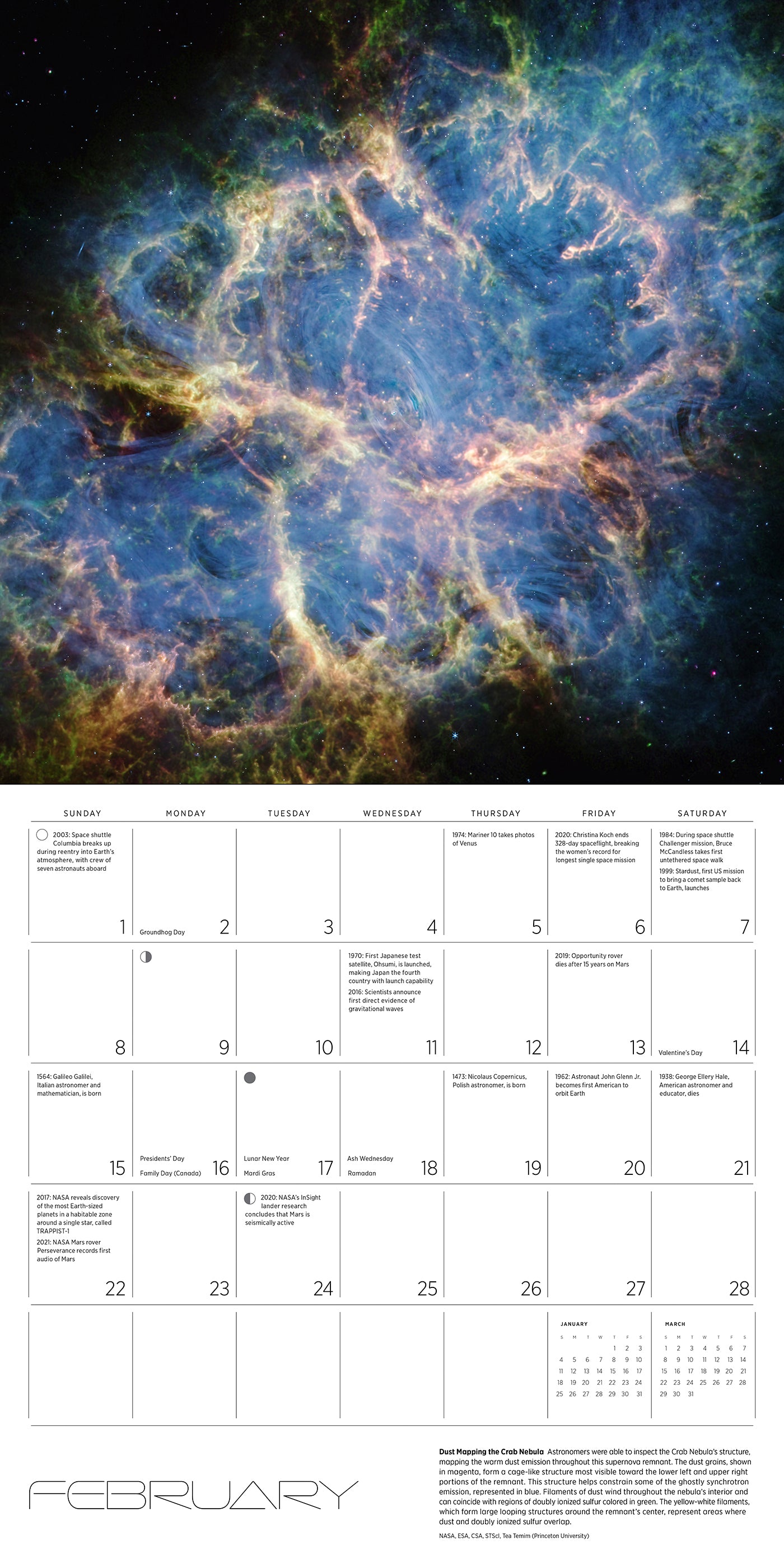 2026 Space: Views from the Hubble and James Webb Telescopes - Square Wall Calendar
