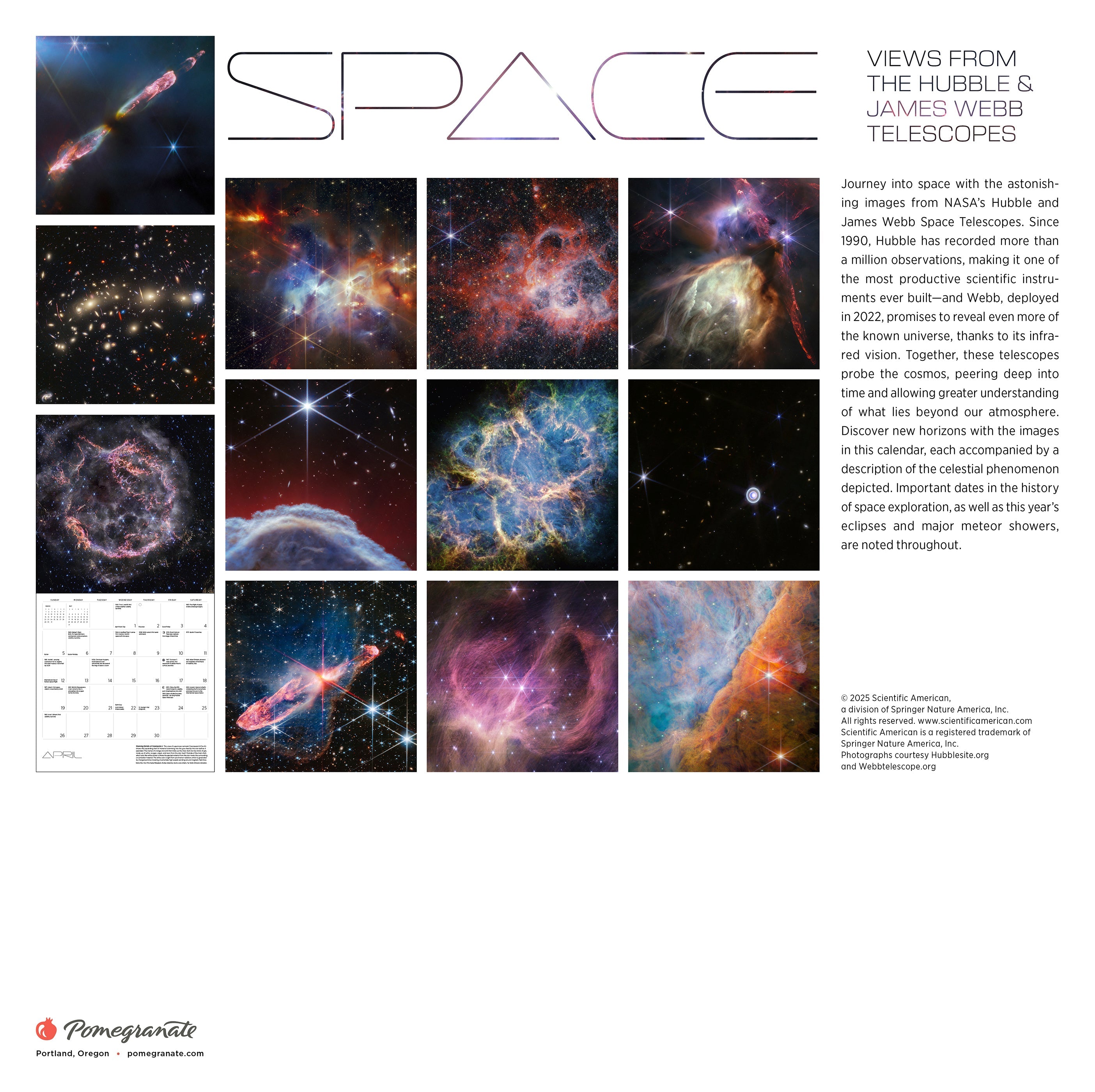 2026 Space: Views from the Hubble and James Webb Telescopes - Square Wall Calendar