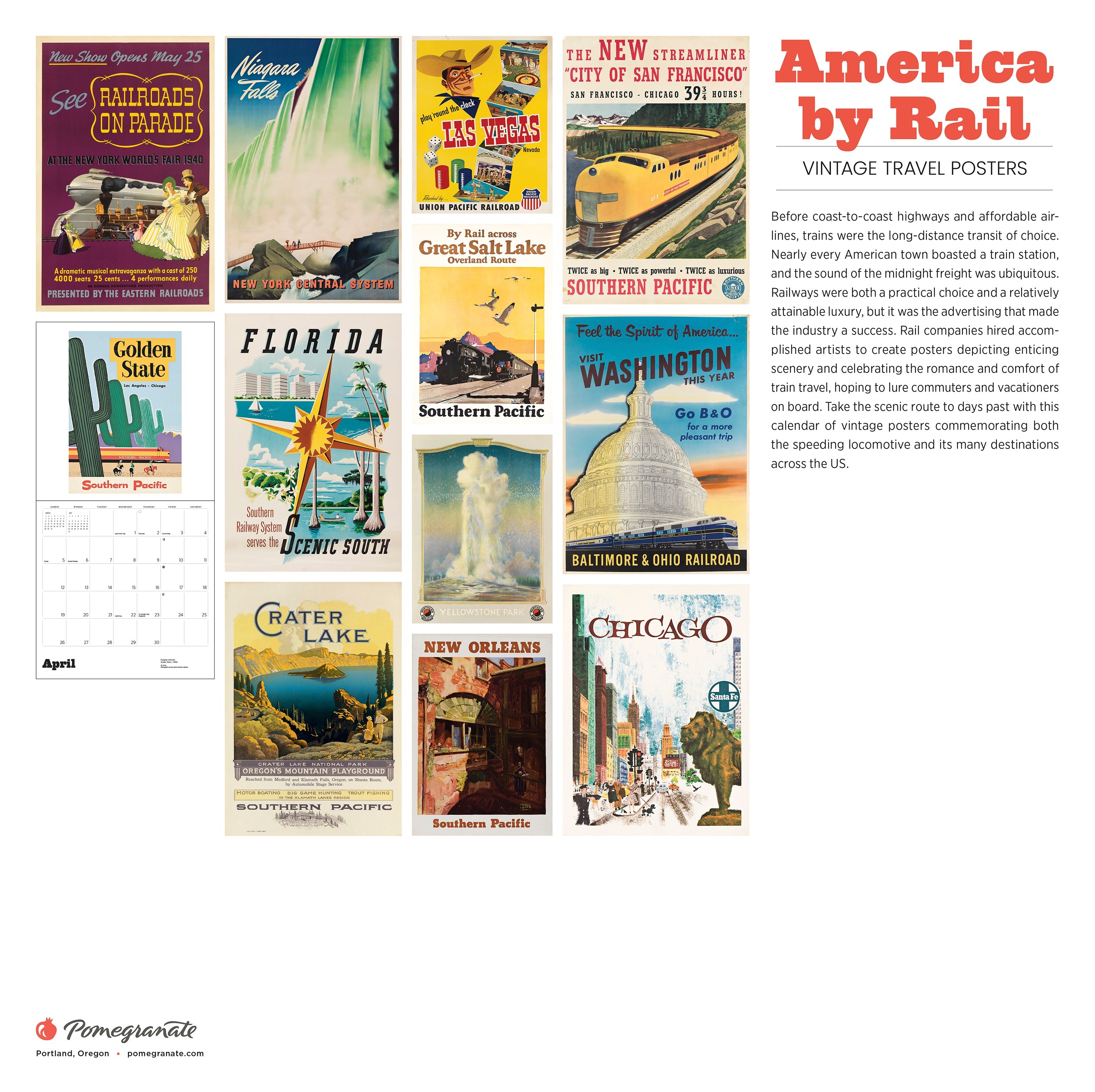 2026 America by Rail: Vintage Travel Posters - Square Wall Calendar