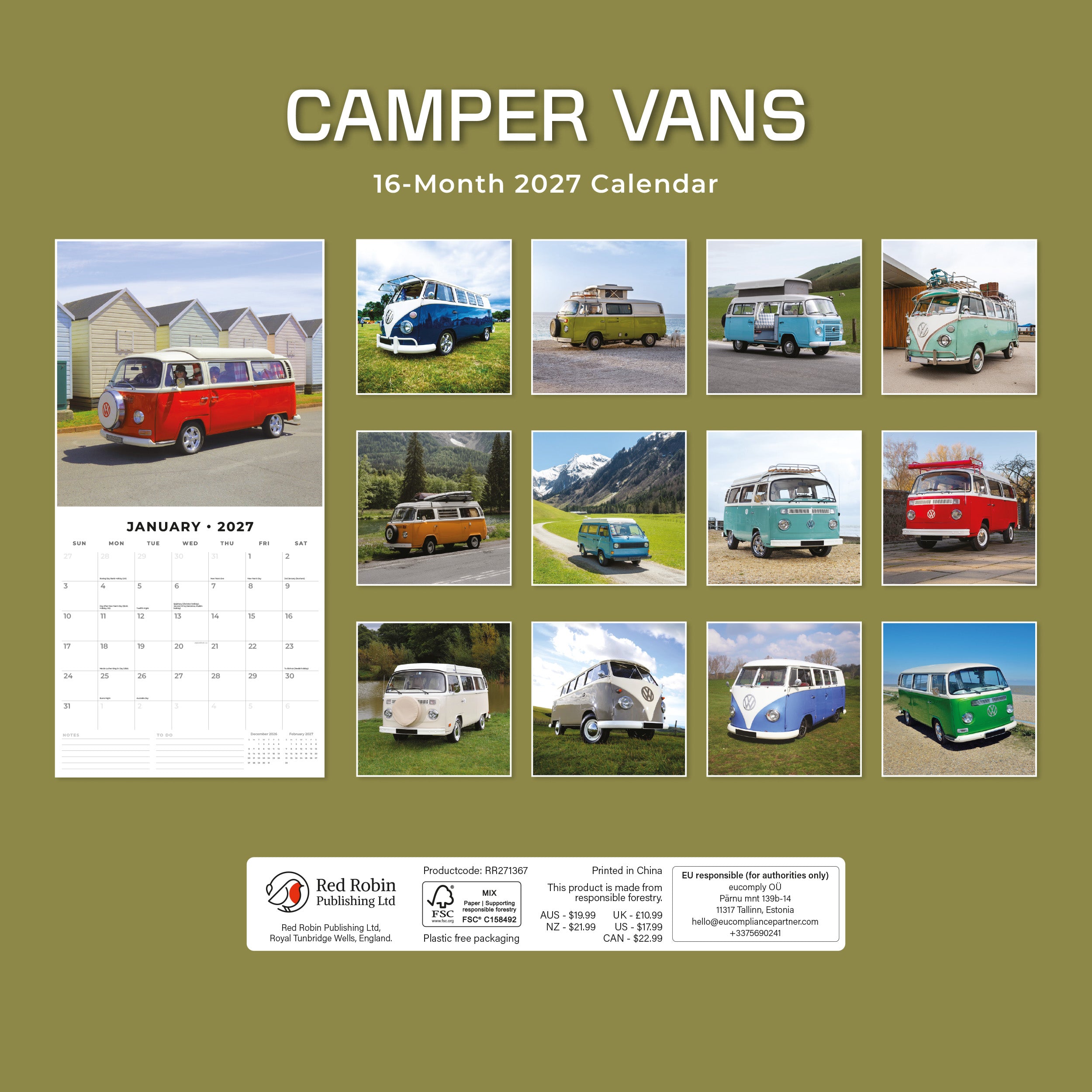 2027 Camper Vans - Square Wall Calendar