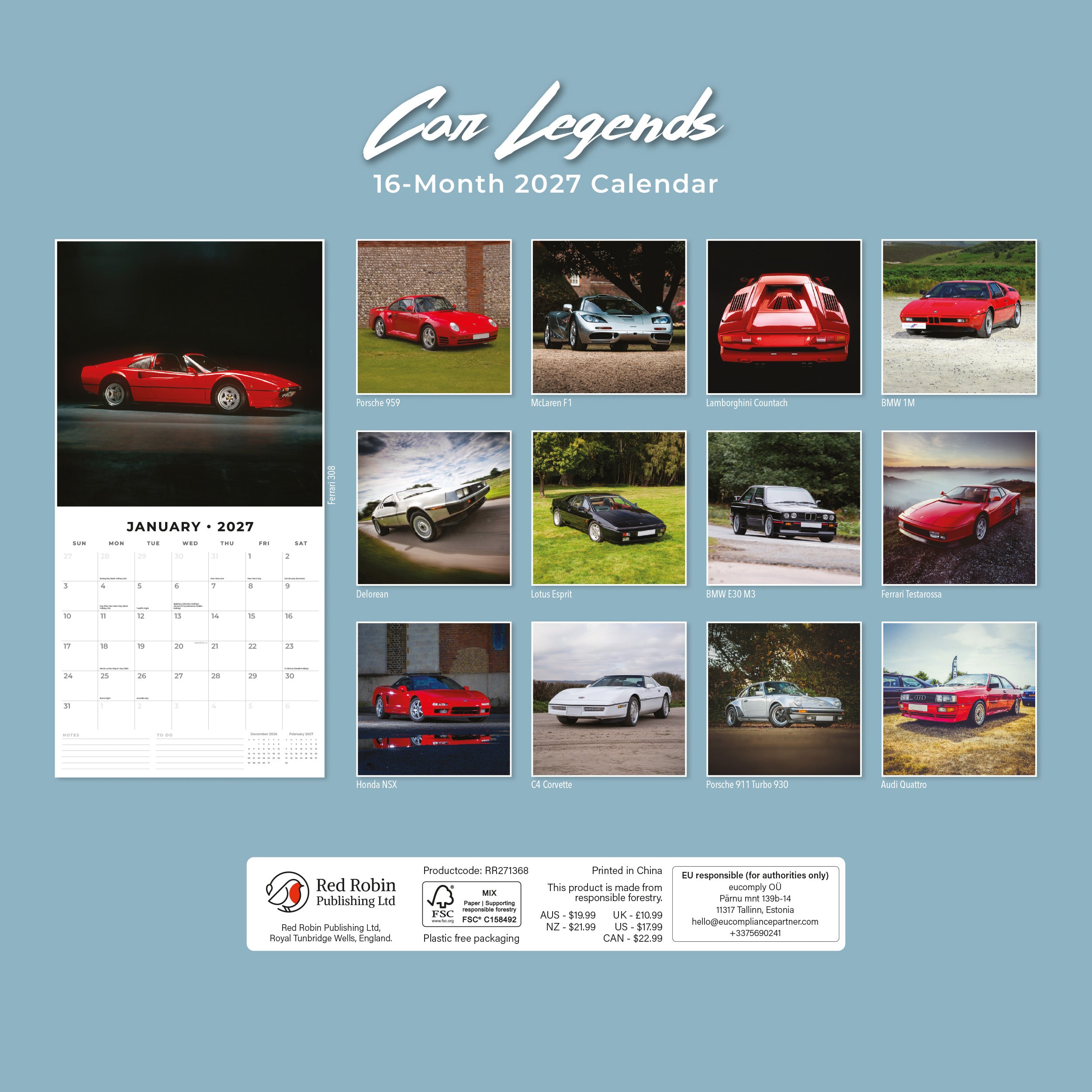 2027 Car Legends - Square Wall Calendar