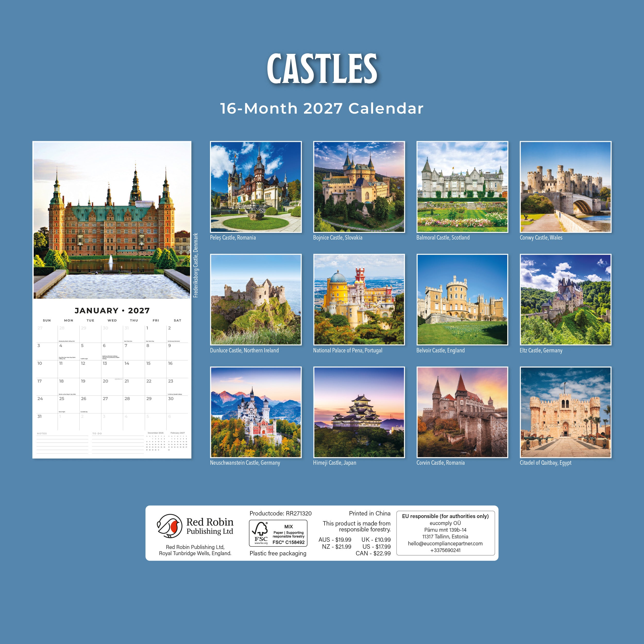 2027 Castles - Square Wall Calendar