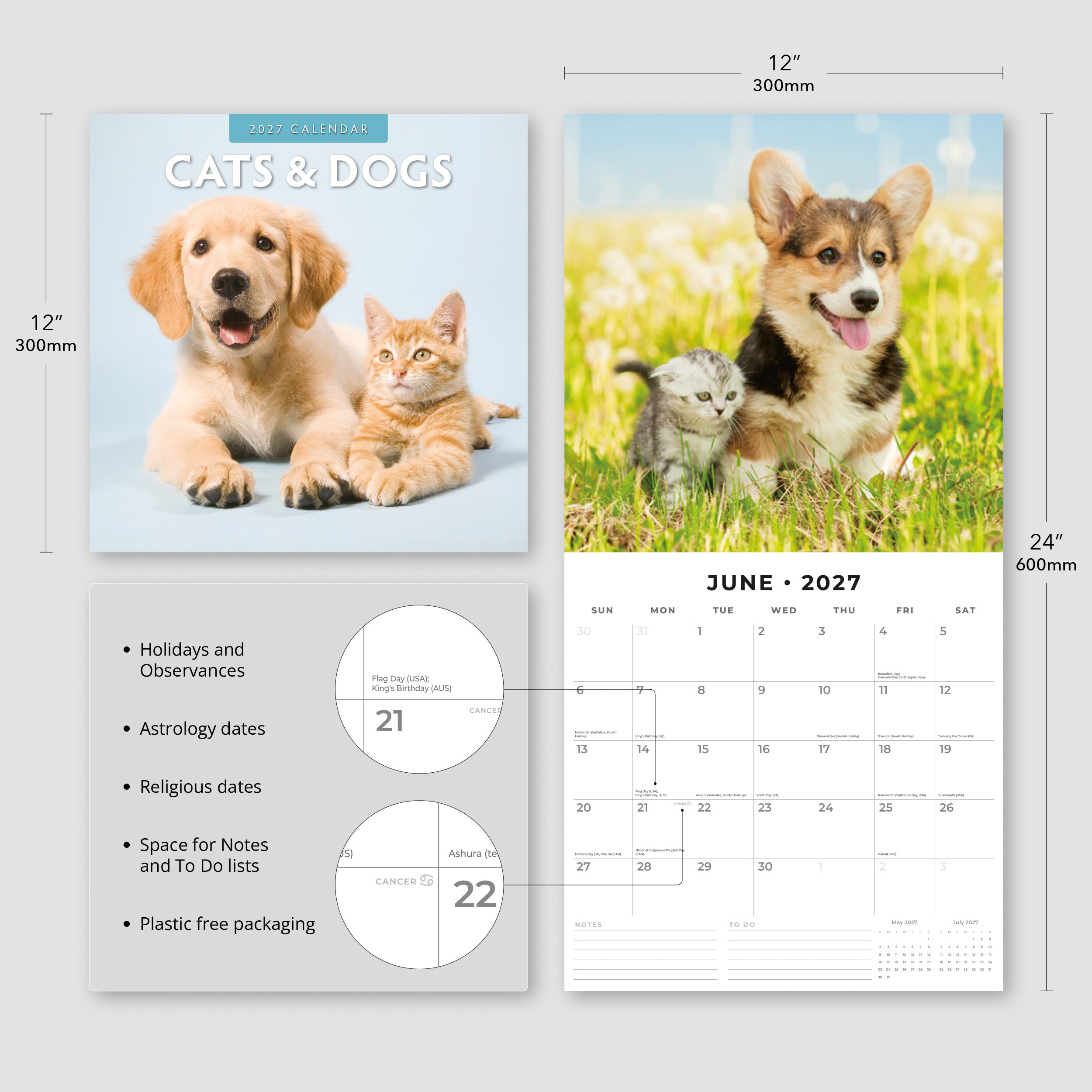 2027 Cats & Dogs - Square Wall Calendar