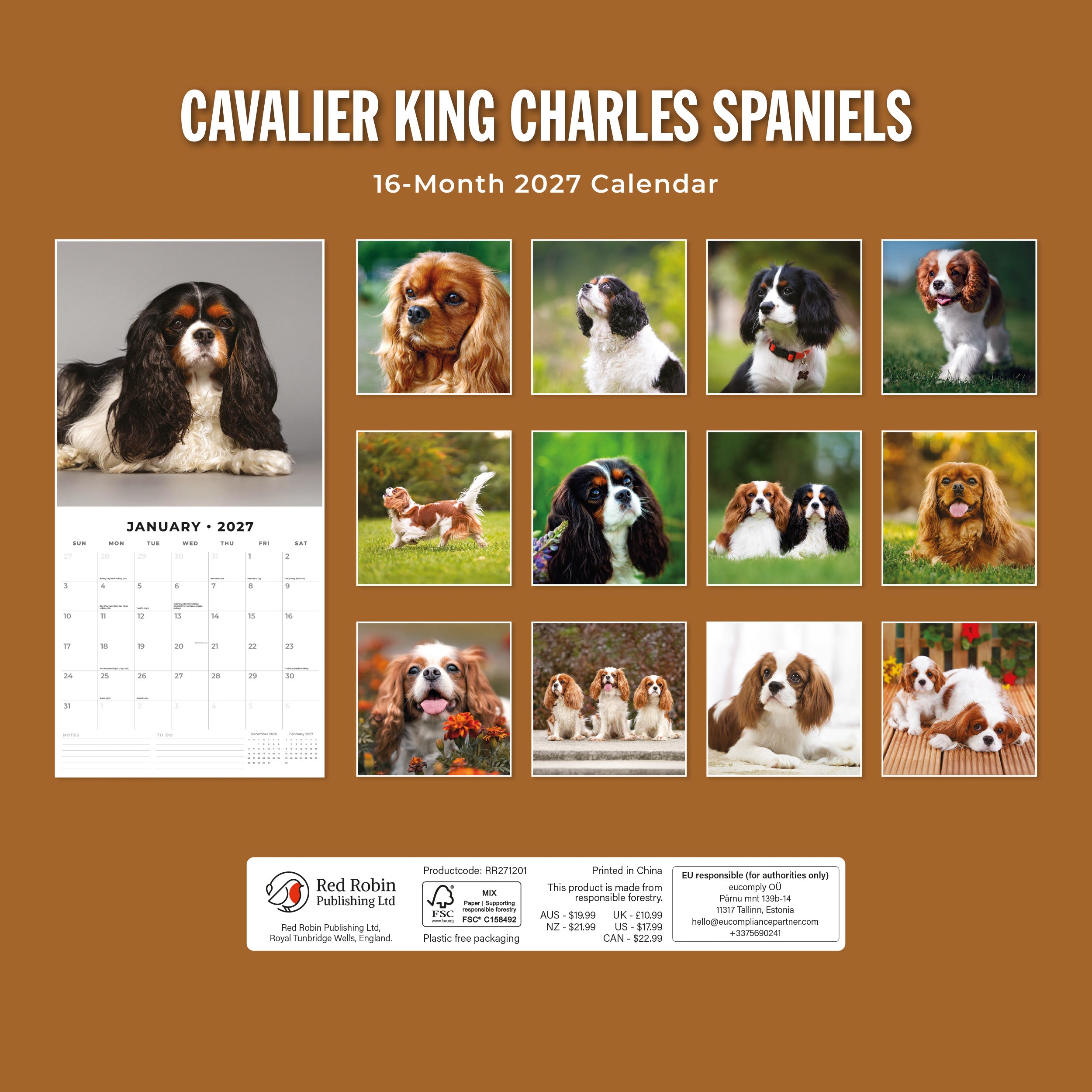 2027 Cavalier King Charles Spaniels - Square Wall Calendar