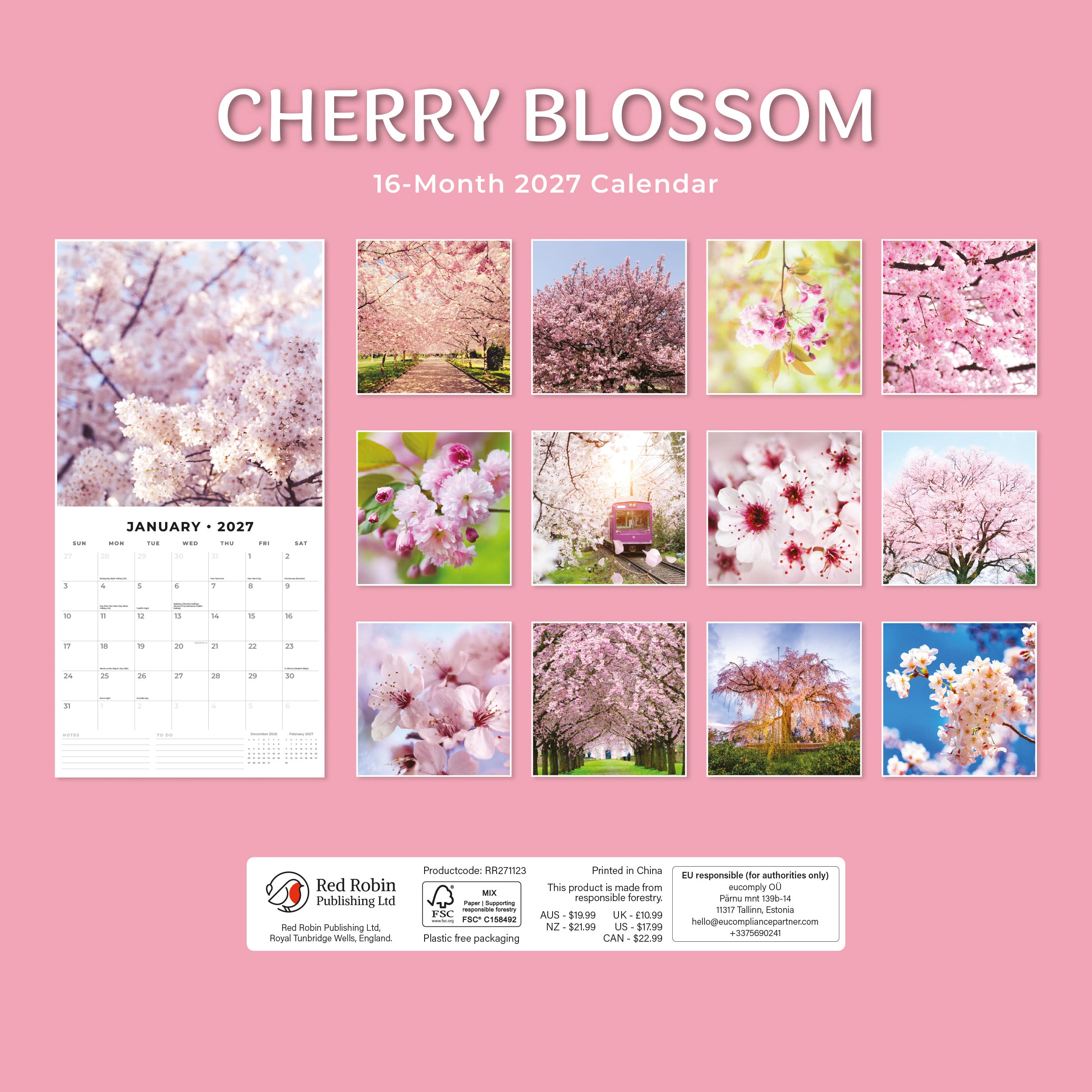 2027 Cherry Blossom - Square Wall Calendar