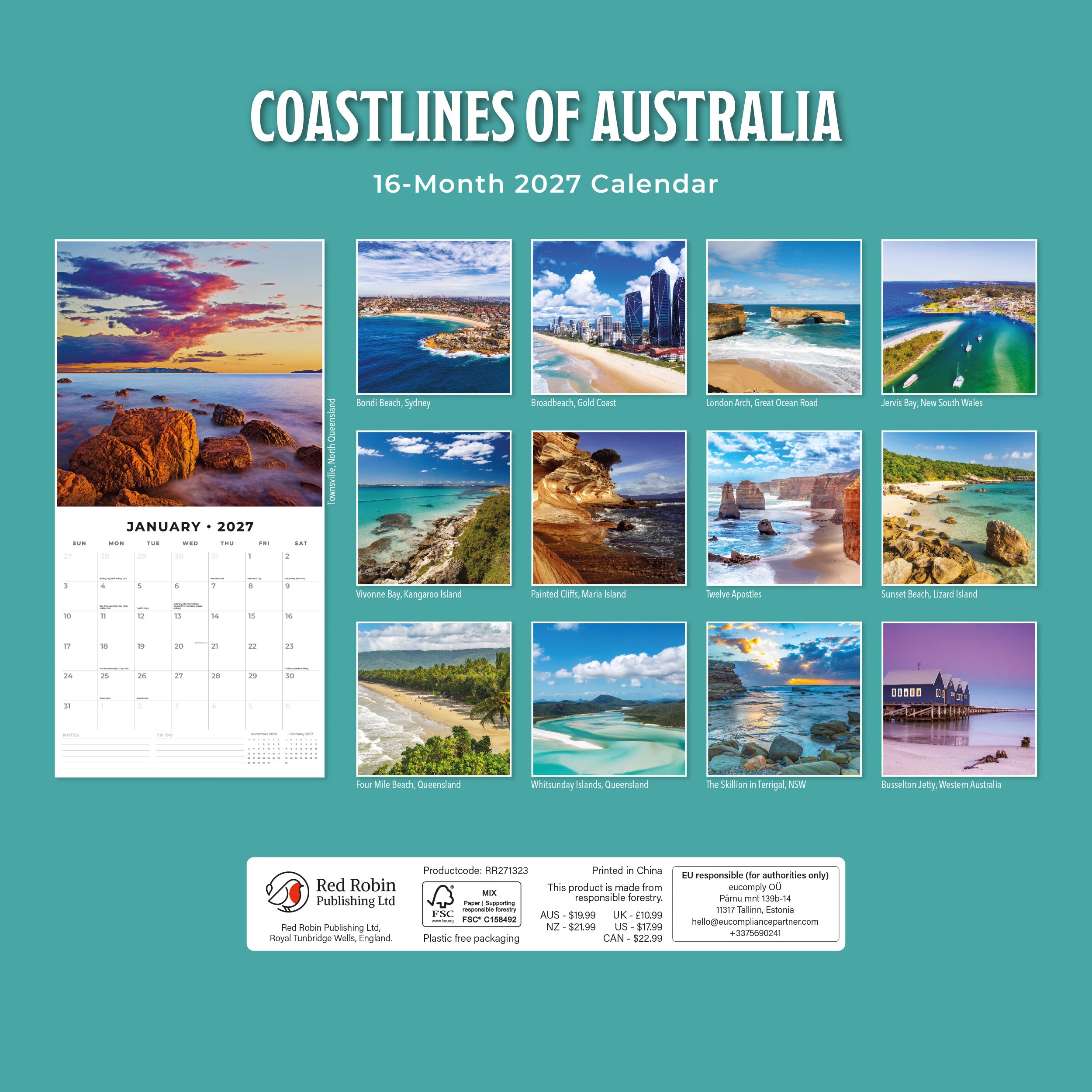 2027 Coastlines of Australia - Square Wall Calendar
