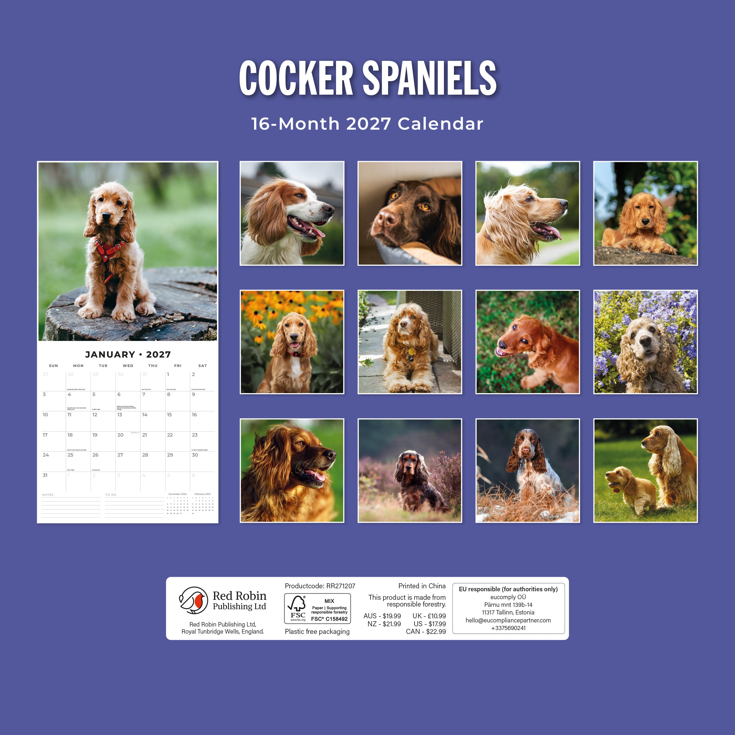 2027 Cocker Spaniels - Square Wall Calendar