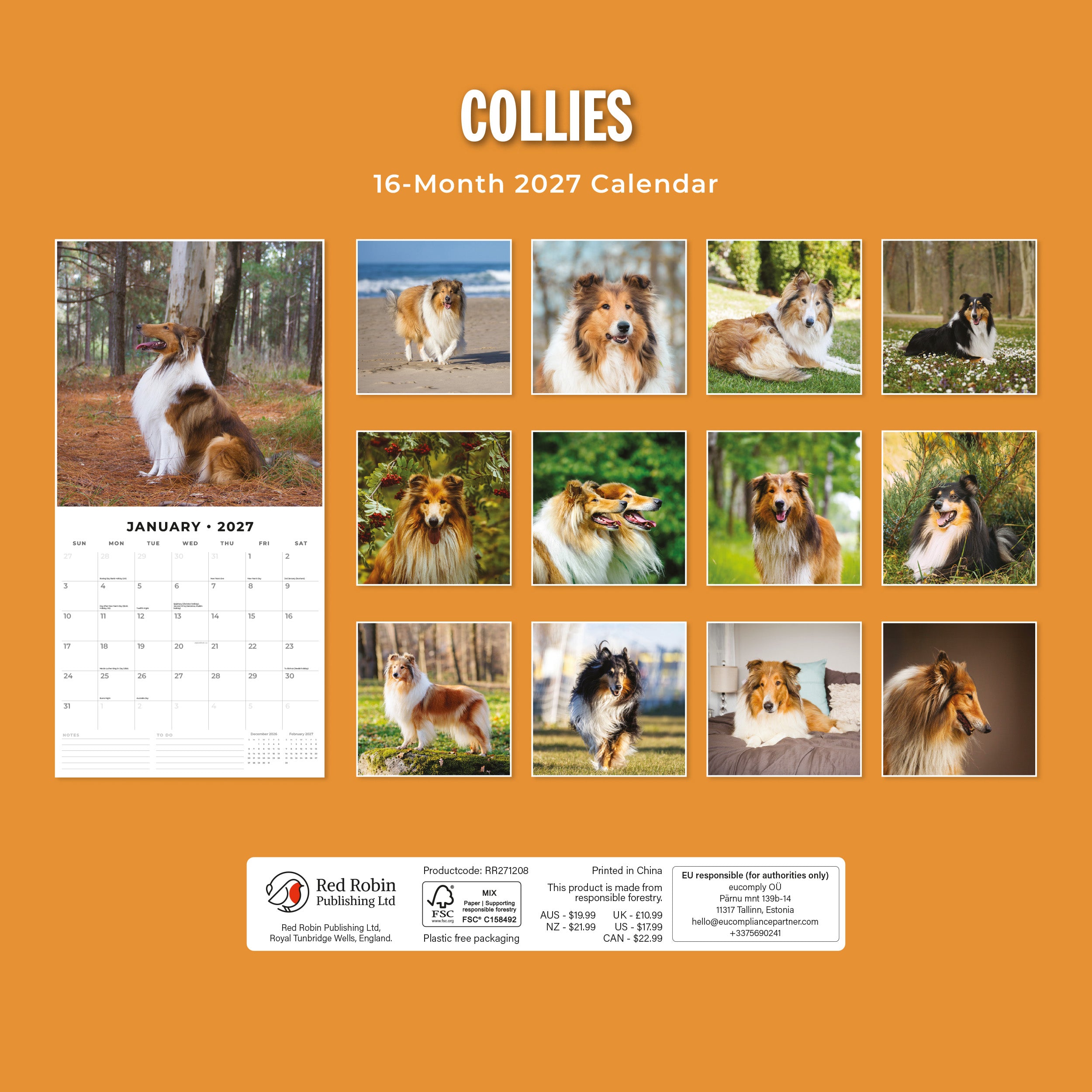 2027 Collies - Square Wall Calendar