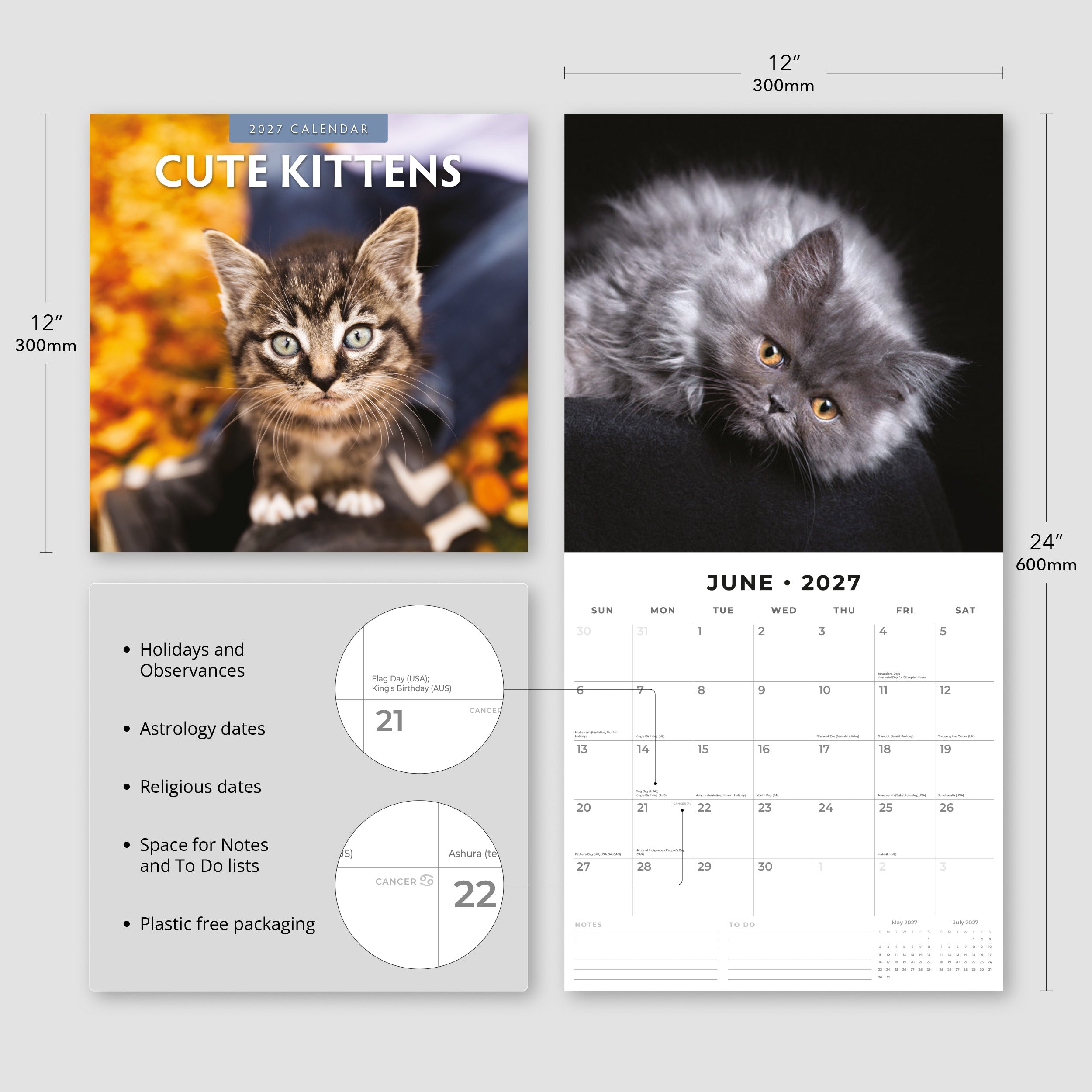 2027 Cute Kittens - Square Wall Calendar