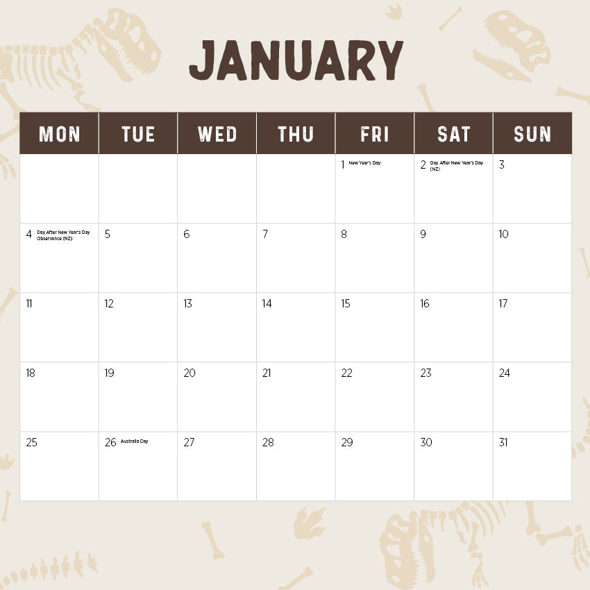 2027 Dinosaurs - Square Wall Calendar