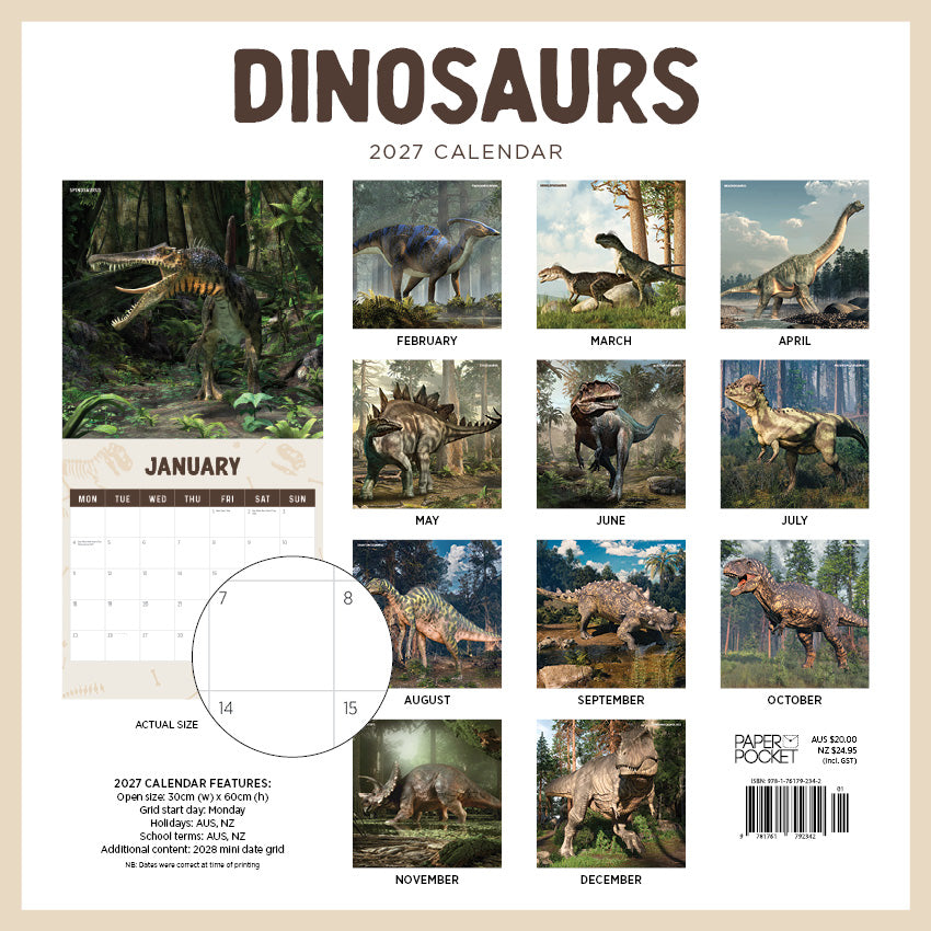2027 Dinosaurs - Square Wall Calendar