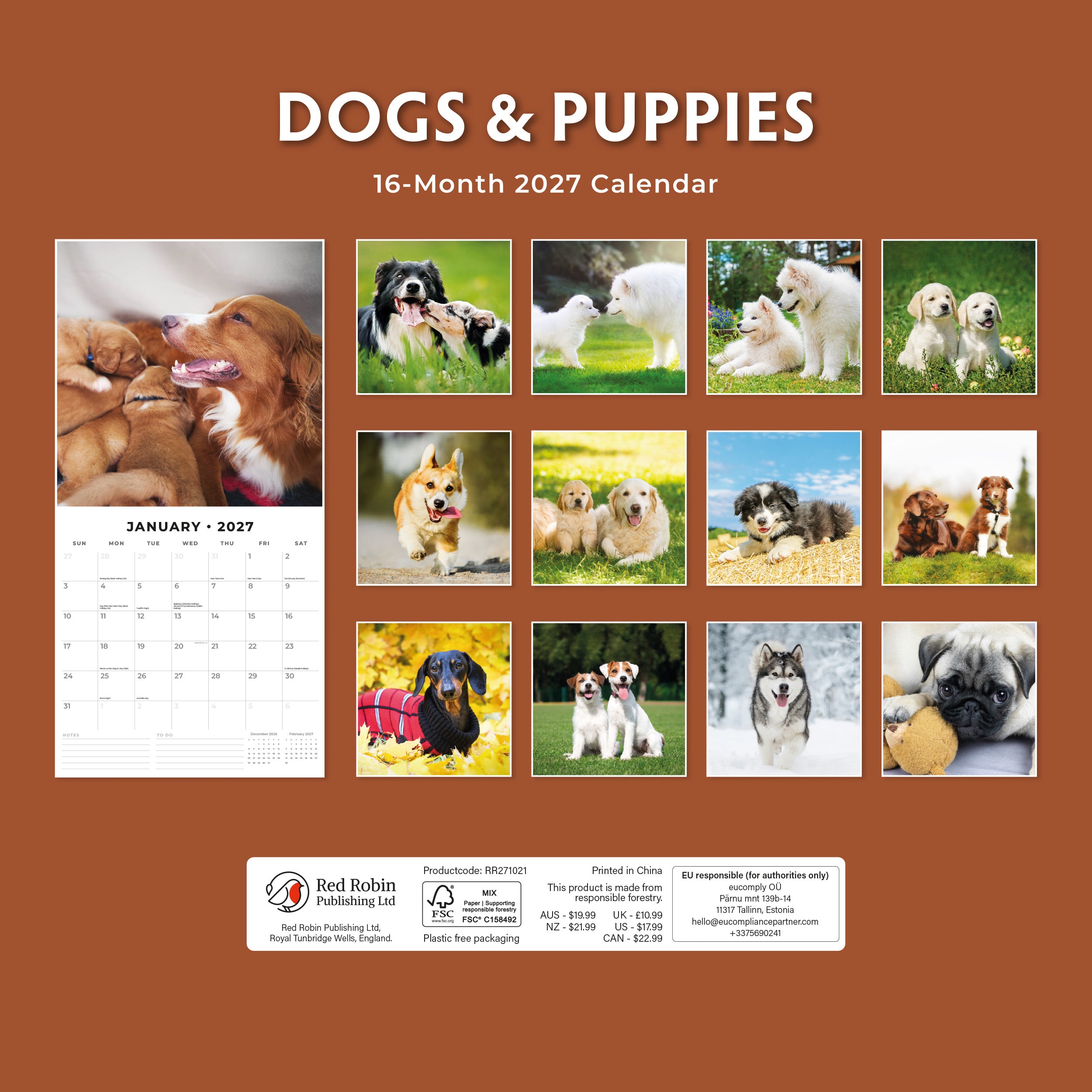 2027 Dogs & Puppies - Square Wall Calendar