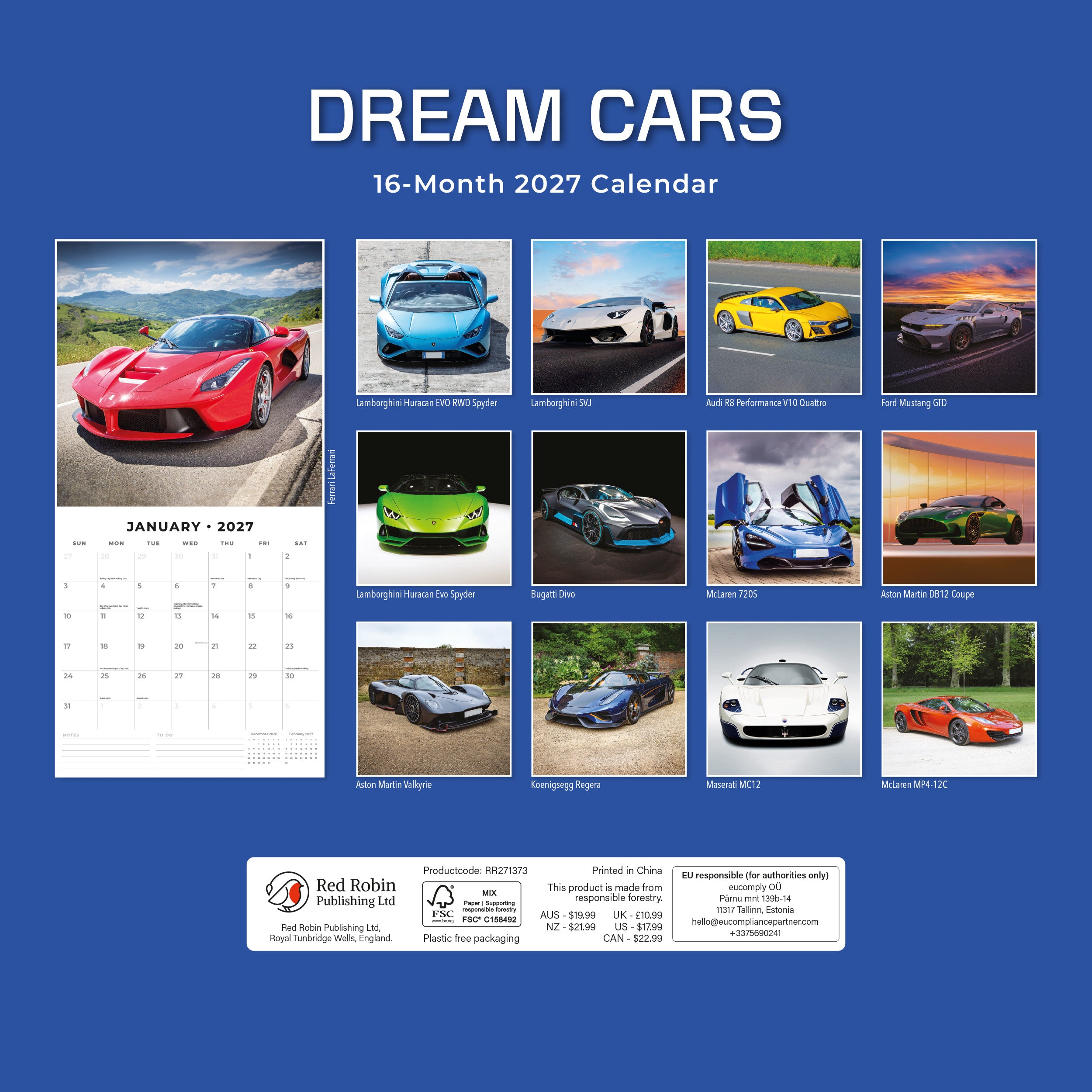 2027 Dream Cars - Square Wall Calendar