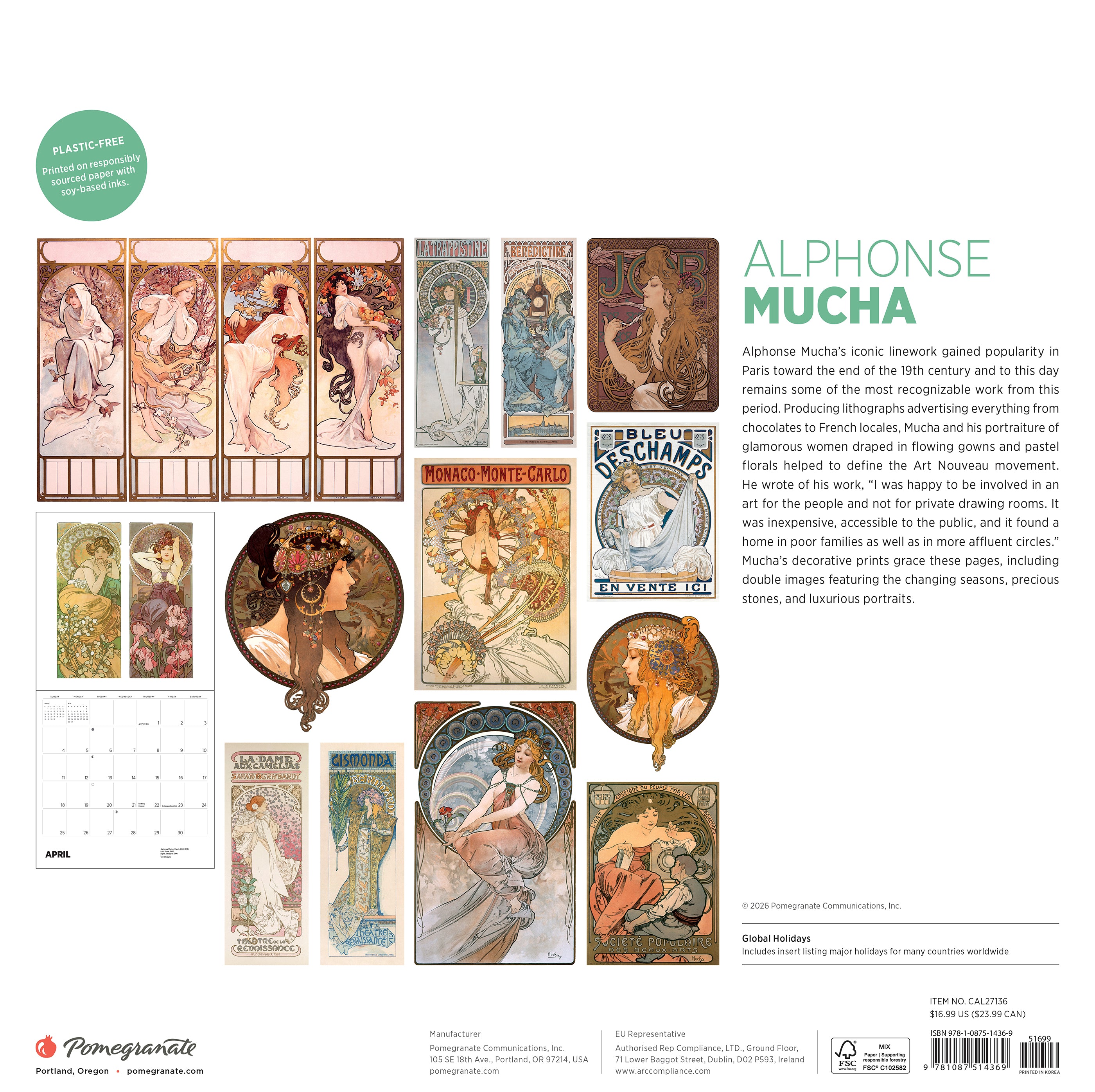2027 Alphonse Mucha - Square Wall Calendar