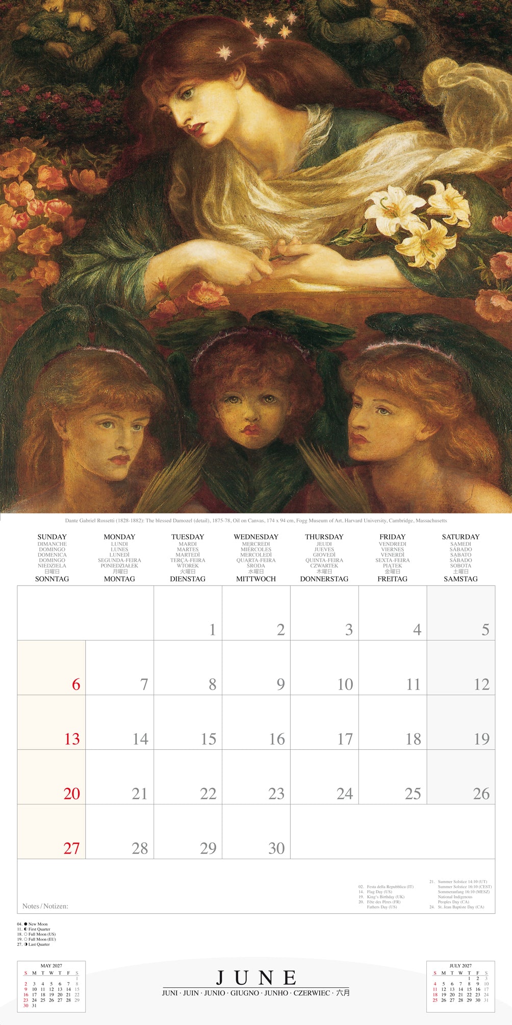 2027 Pre-Raphaelites - Square Wall Calendar