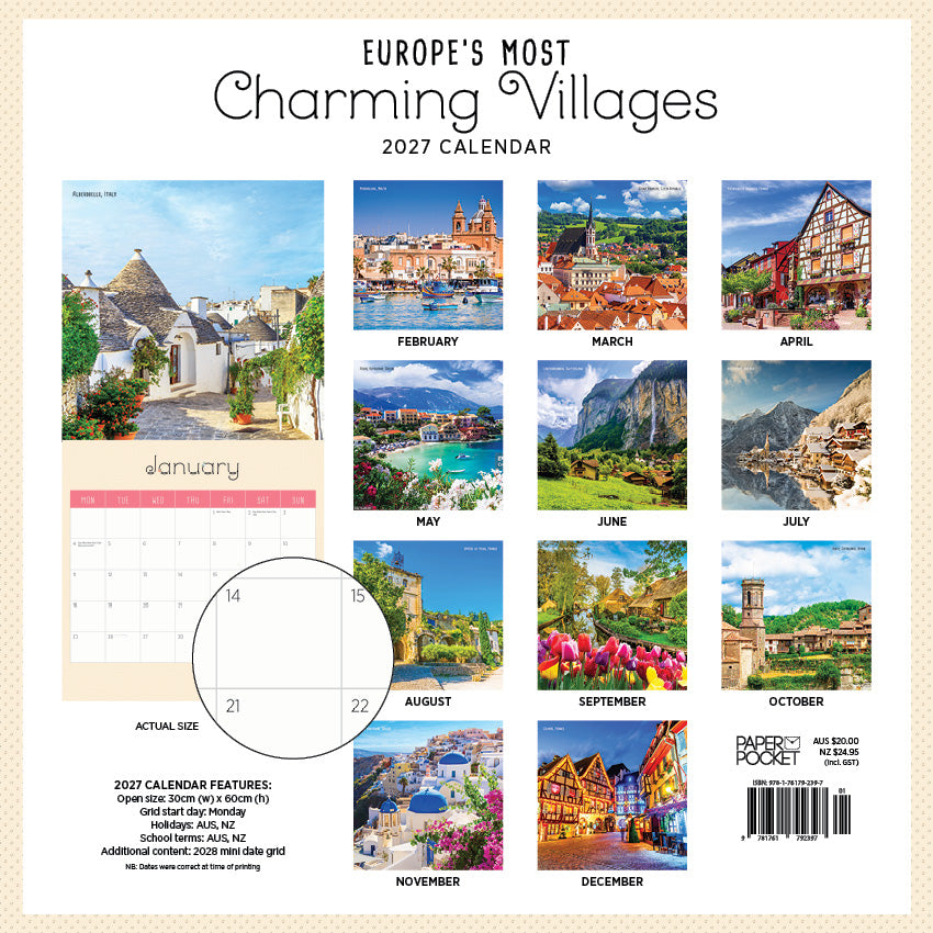 2027 Europe’s Most Charming Villages - Square Wall Calendar
