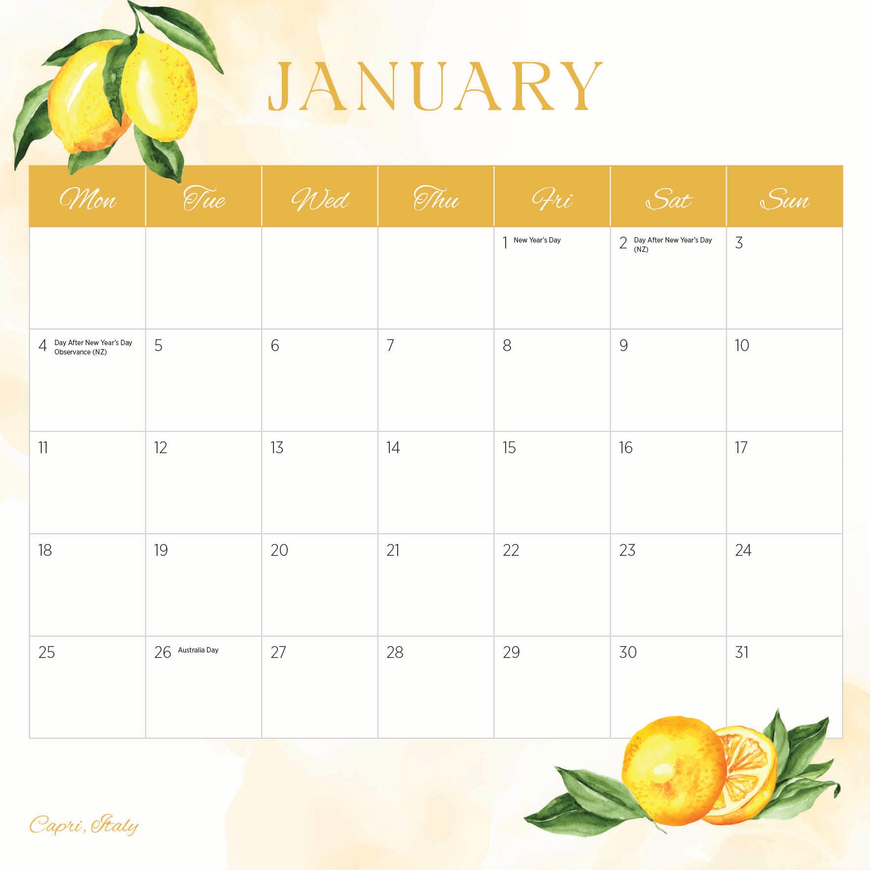 2027 European Holiday - Square Wall Calendar