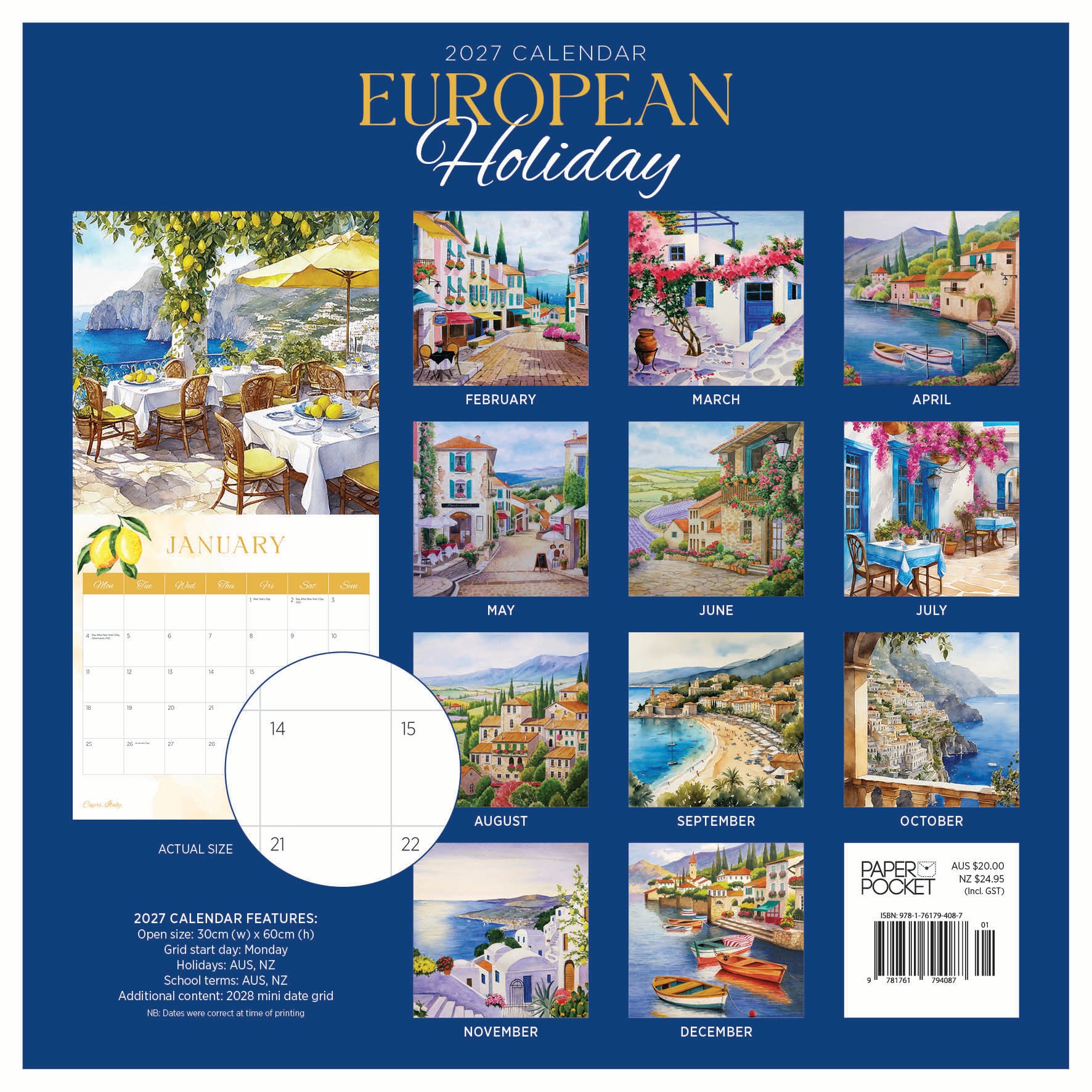 2027 European Holiday - Square Wall Calendar