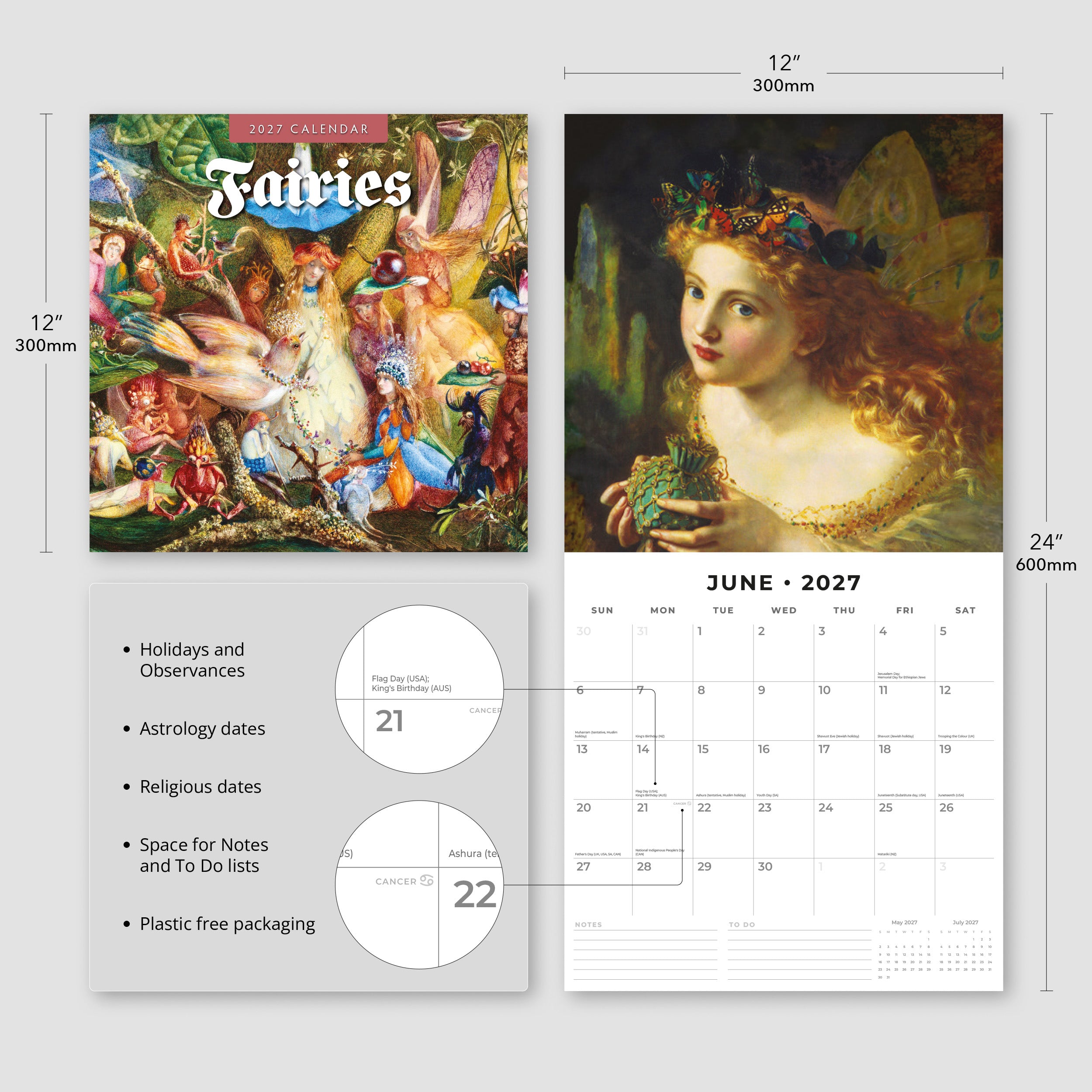2027 Fairies - Square Wall Calendar