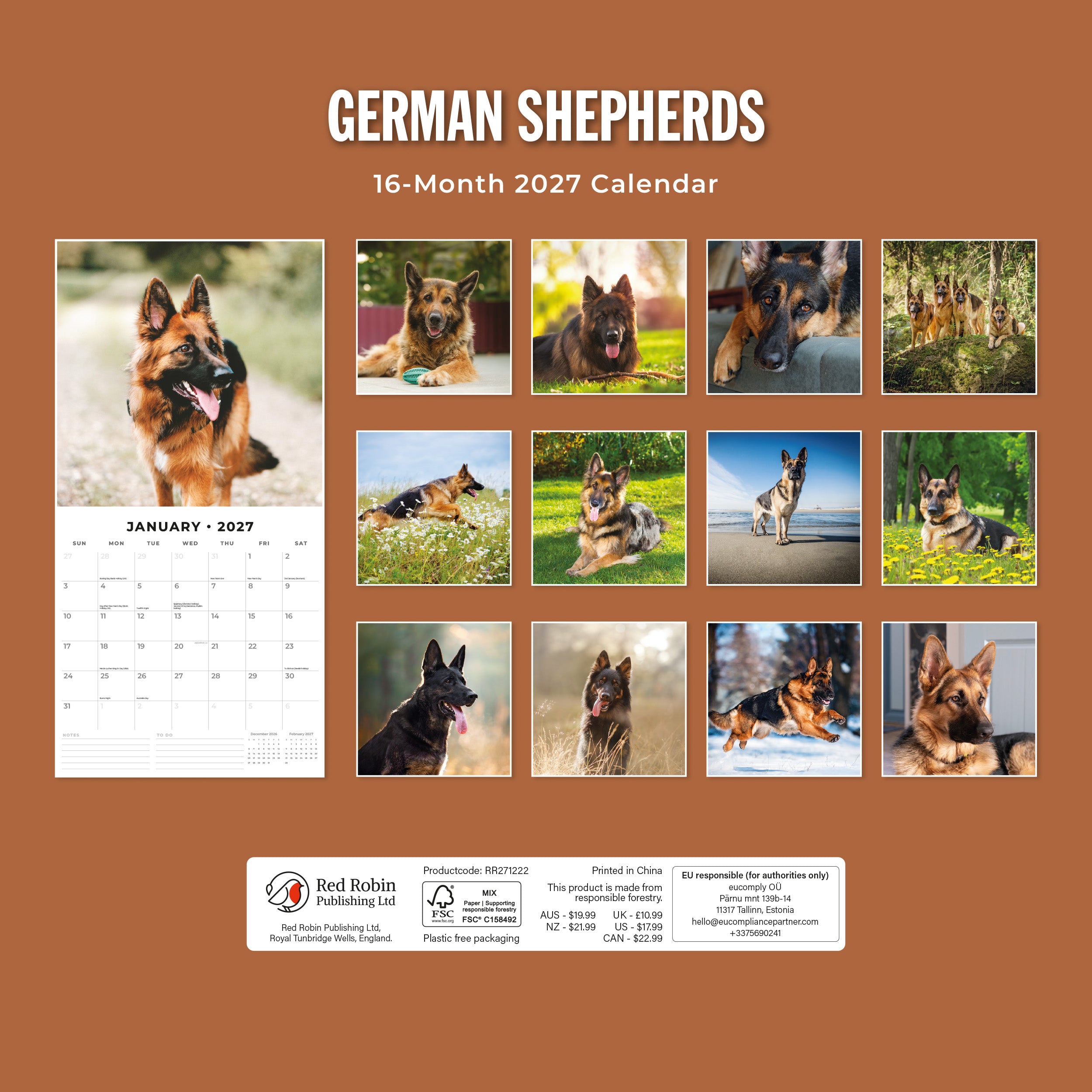 2027 German Shepherds - Square Wall Calendar