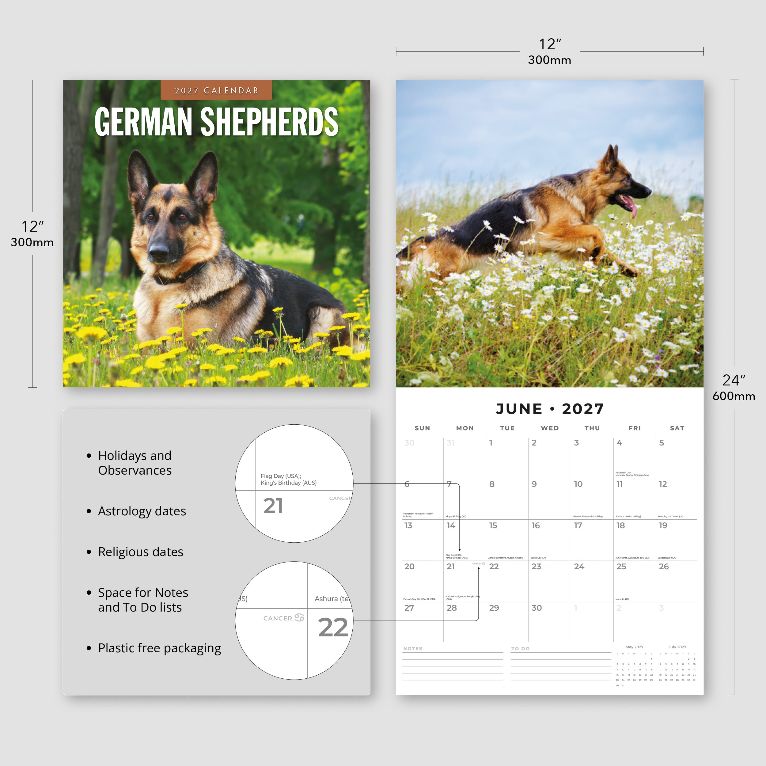 2027 German Shepherds - Square Wall Calendar
