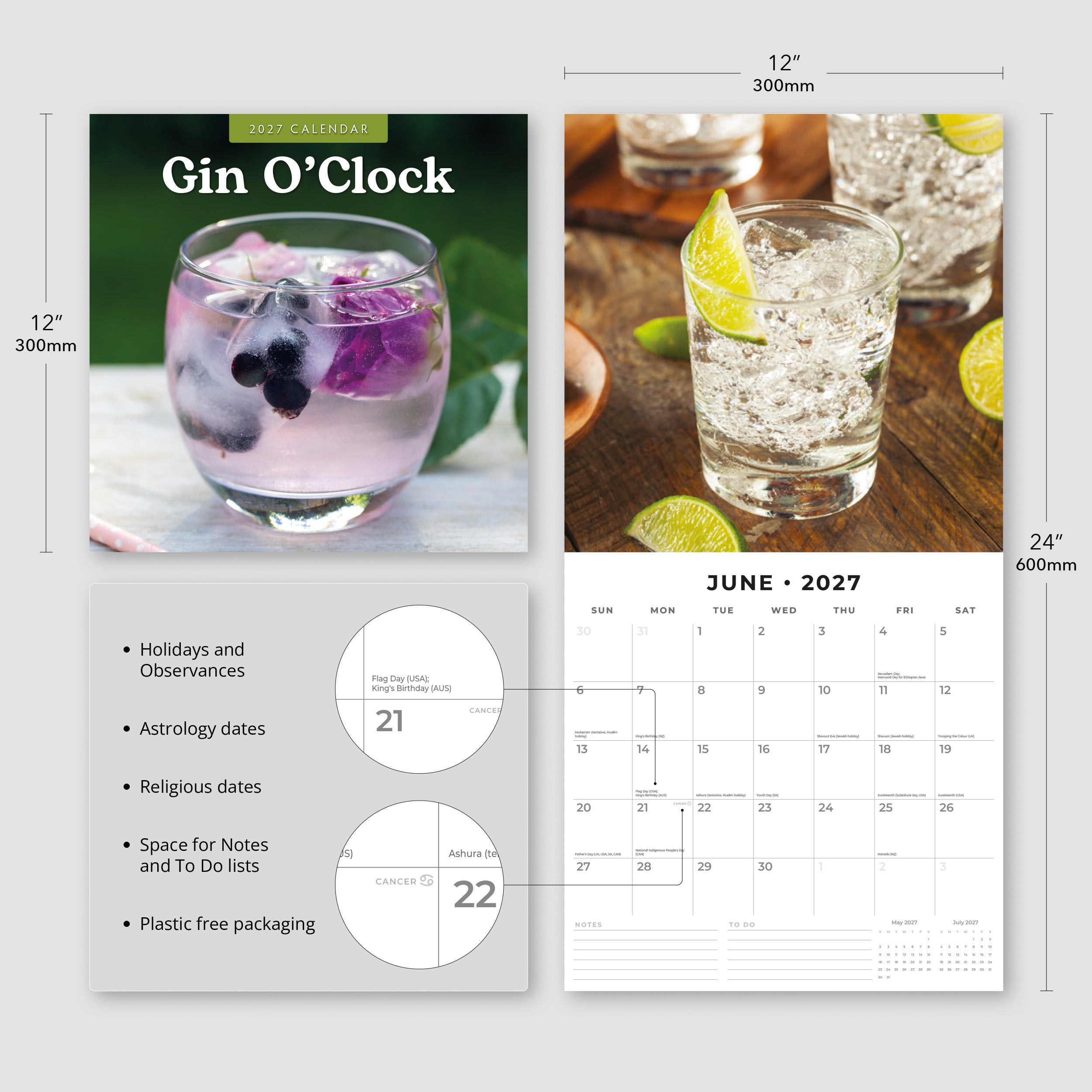 2027 Gin O'clock - Square Wall Calendar