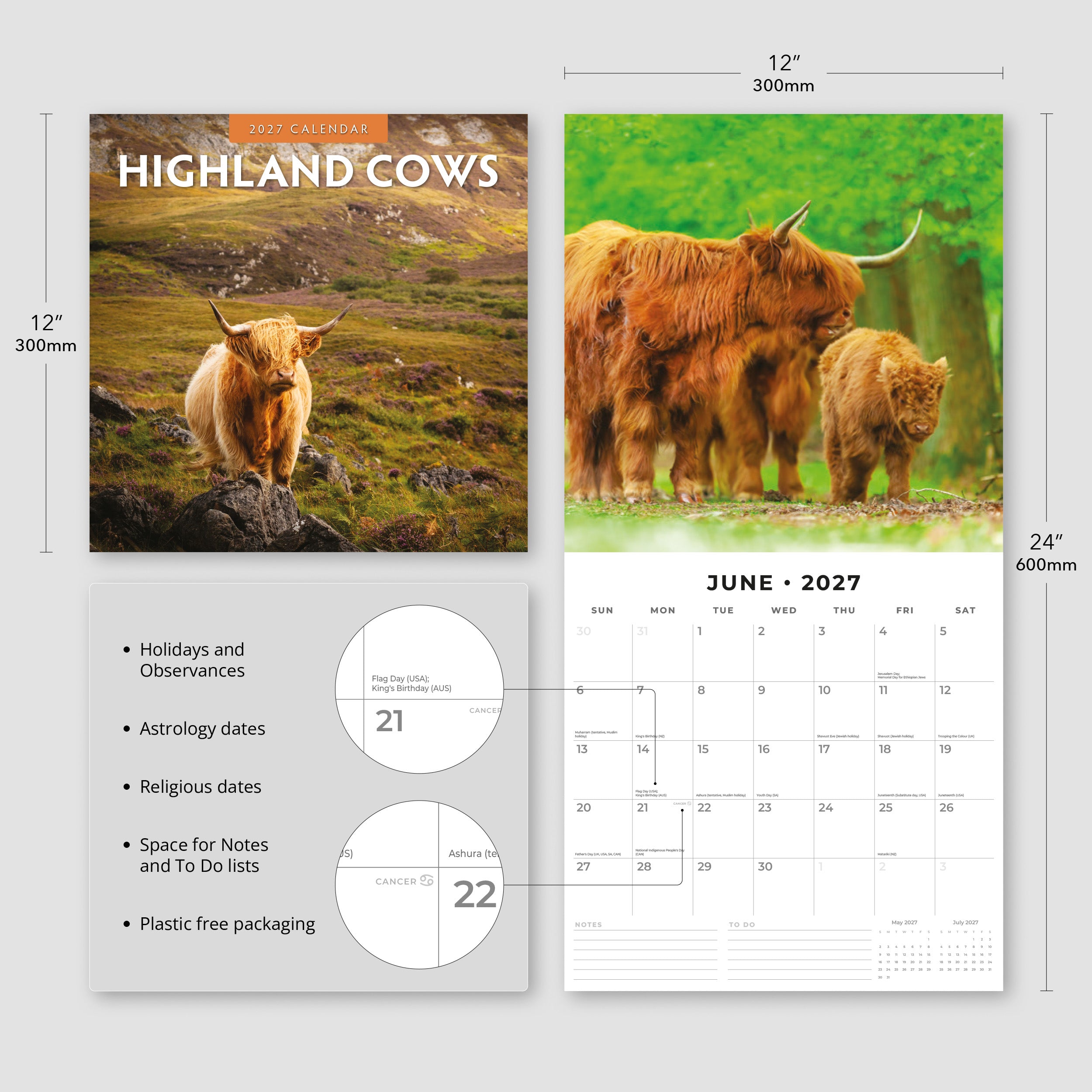 2027 Highland Cows - Square Wall Calendar