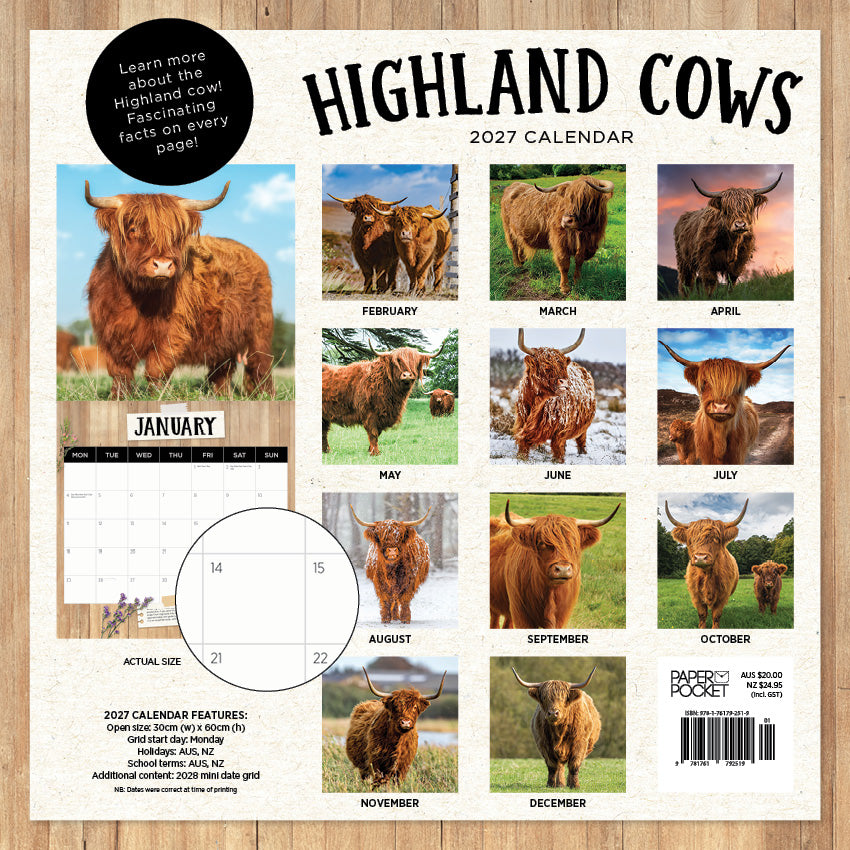 2027 Highland Cows - Square Wall Calendar