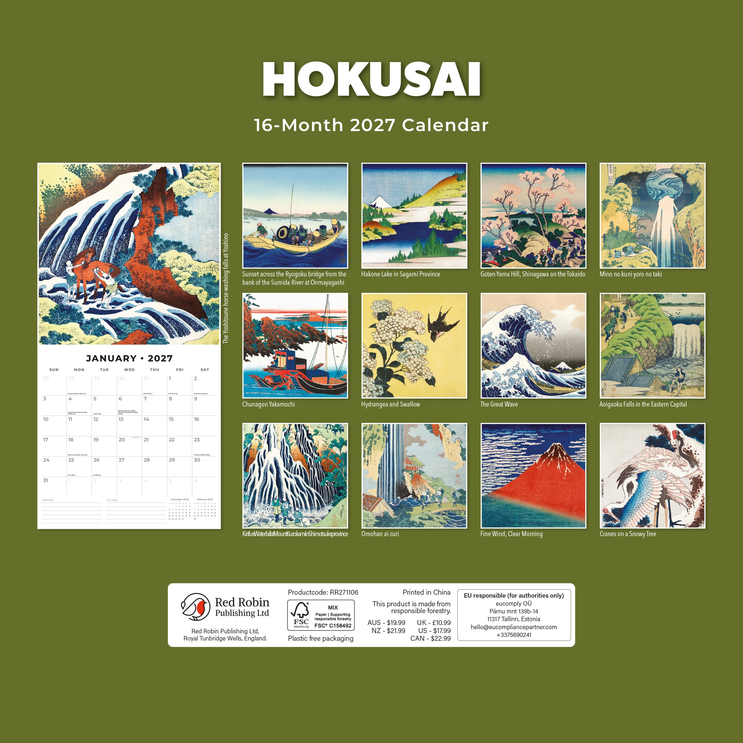 2027 Hokusai - Square Wall Calendar