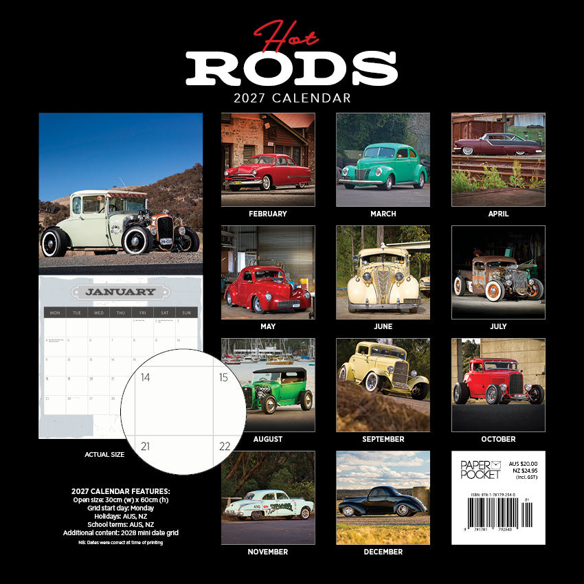 2027 Hot Rods - Square Wall Calendar