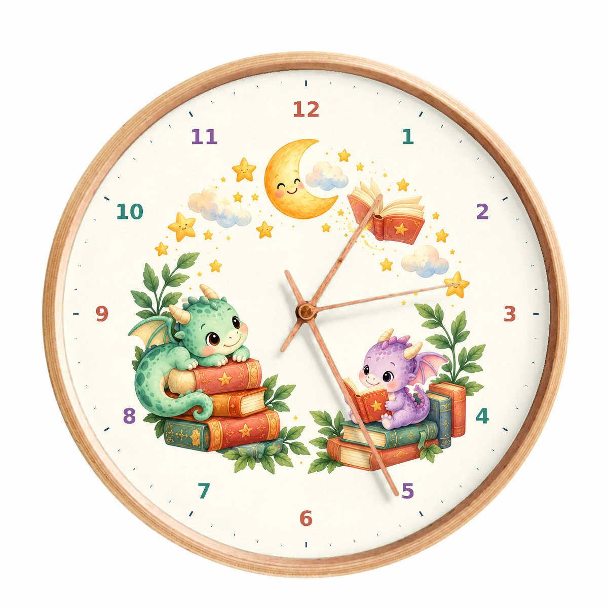 IMAGE_01_Front_-_Kids_Reading_Dragons_Wall_Clock_30cm_Wooden_Frame_-_WC-K105_-_649310204533.png