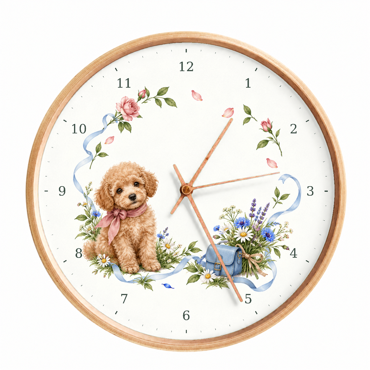 IMAGE_01_Front_-_Poodle_Floral_Bow_Wall_Clock_30cm_Wooden_Frame_-_WC-D052_-_649310204007.png