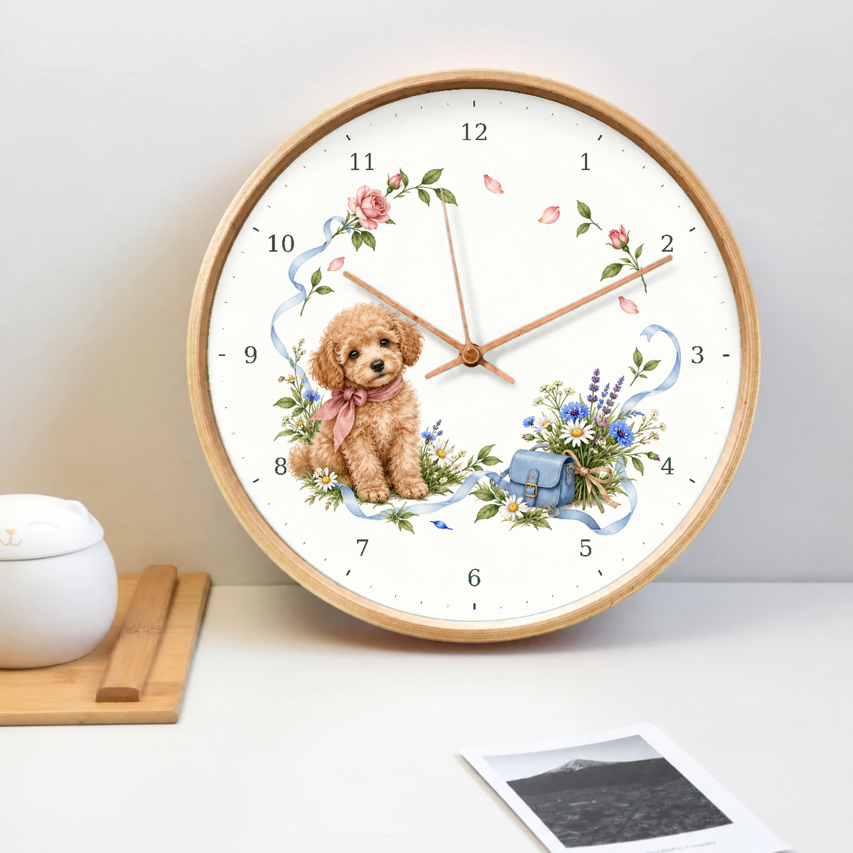 IMAGE_02_Tabletop_-_Poodle_Floral_Bow_Wall_Clock_30cm_Wooden_Frame_-_WC-D052_-_649310204007.png
