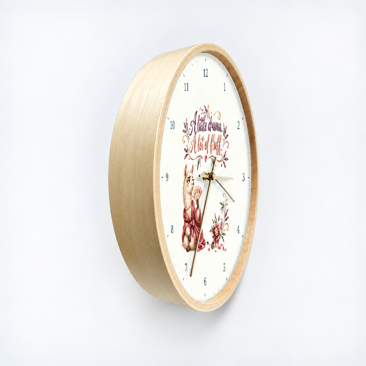 IMAGE_03_Angled_-_Funny_Drama_Llama_Wall_Clock_30cm_Wooden_Frame_-_WC-H055_-_649310204038.png