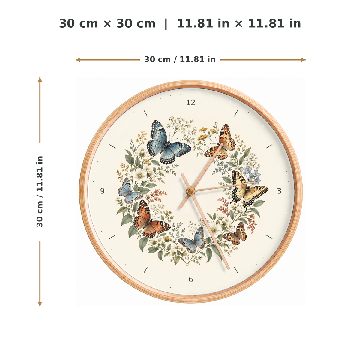 IMAGE_05_Measurements_-_Butterfly_Floral_Wall_Clock_30cm_Wooden_Frame_-_WC-A006_-_649310203543.png