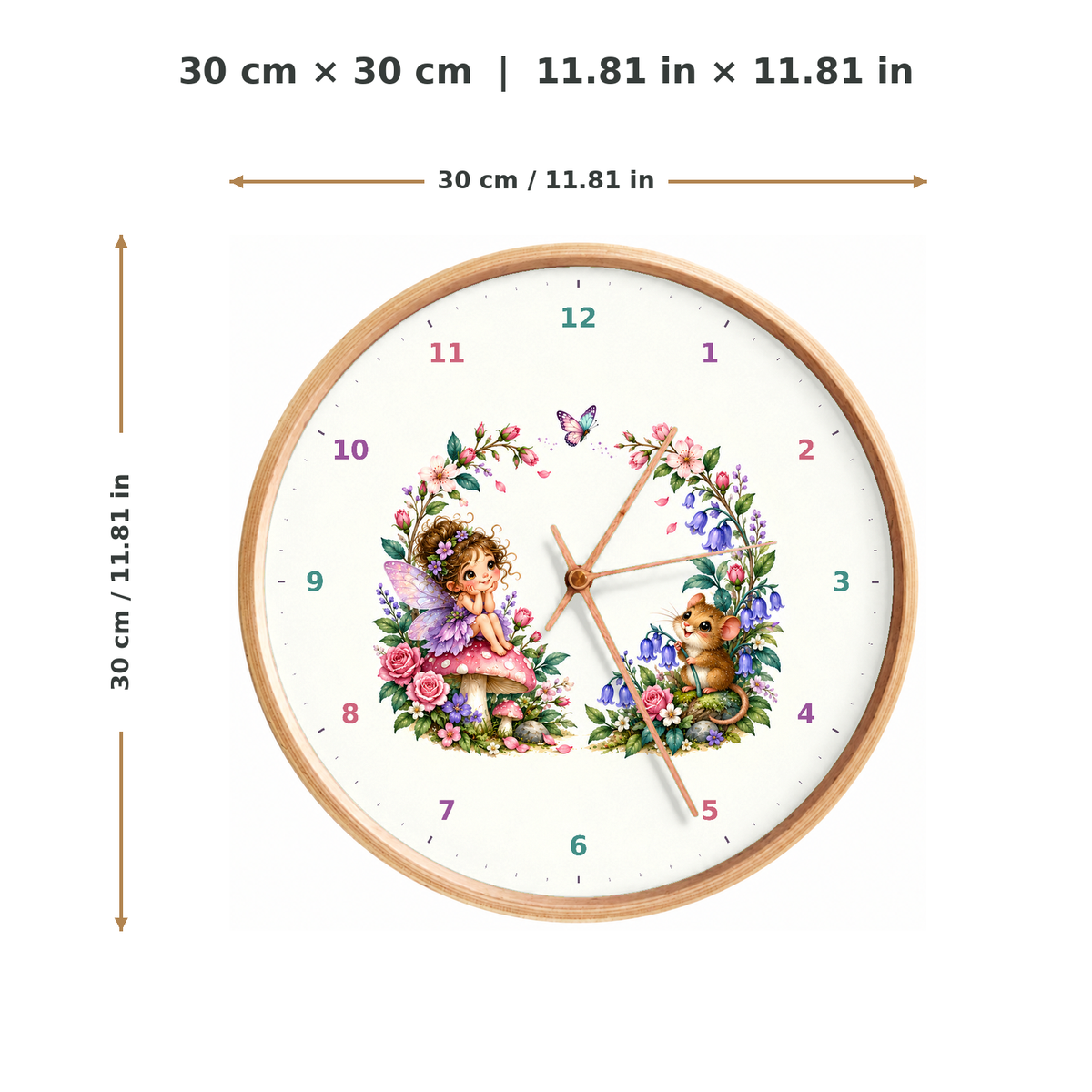 IMAGE_05_Measurements_-_Kids_Flower_Fairy_Wall_Clock_30cm_Wooden_Frame_-_WC-K090_-_649310204380.png