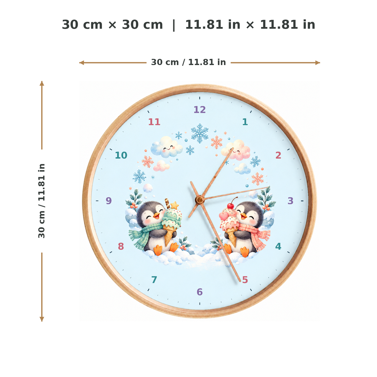 IMAGE_05_Measurements_-_Kids_Penguin_Ice_Cream_Wall_Clock_30cm_Wooden_Frame_-_WC-K112_-_649310204601.png