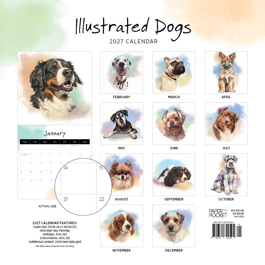 2027 Illustrated Dogs - Square Wall Calendar