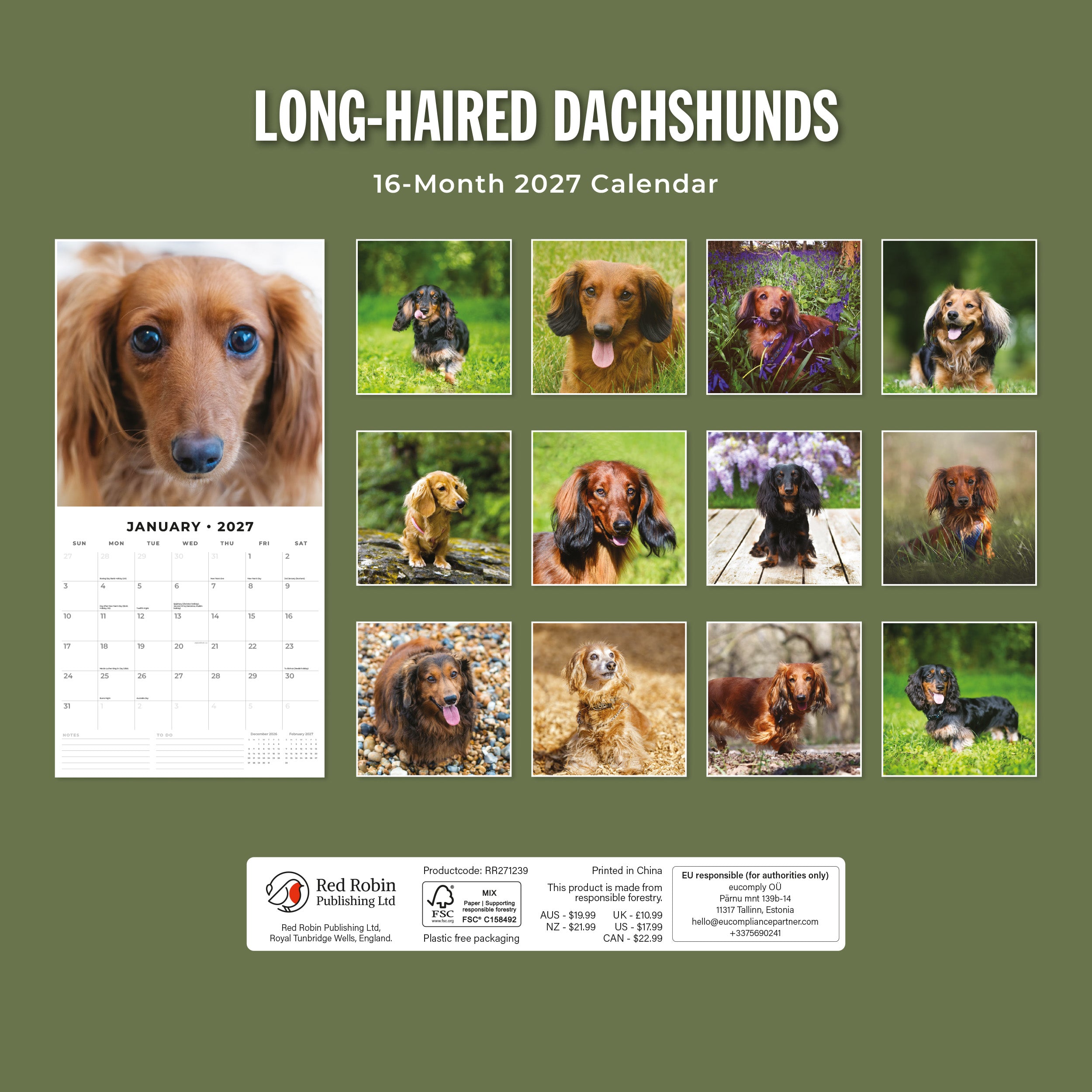 2027 Long-haired Dachshunds - Square Wall Calendar