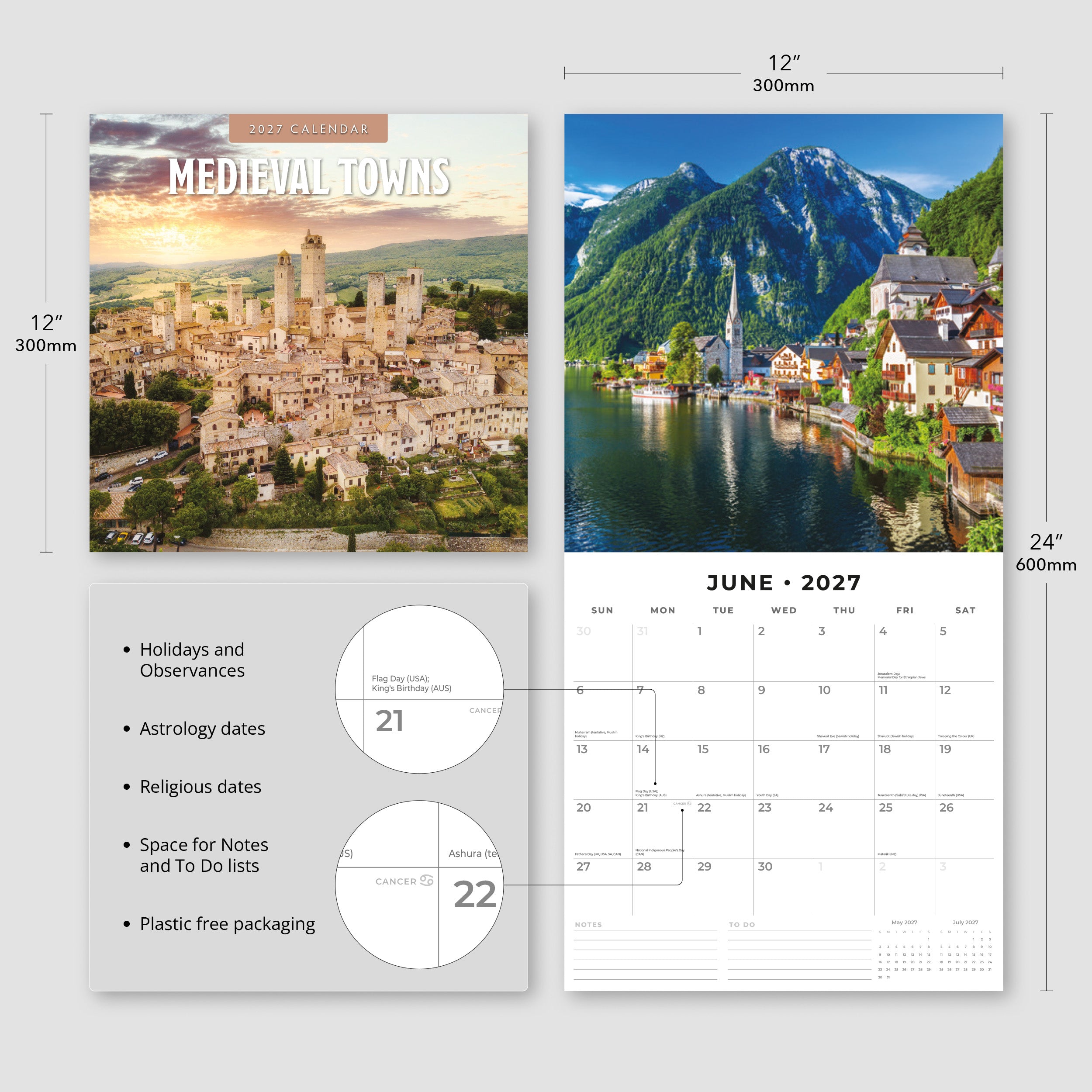 2027 Medieval Towns - Square Wall Calendar
