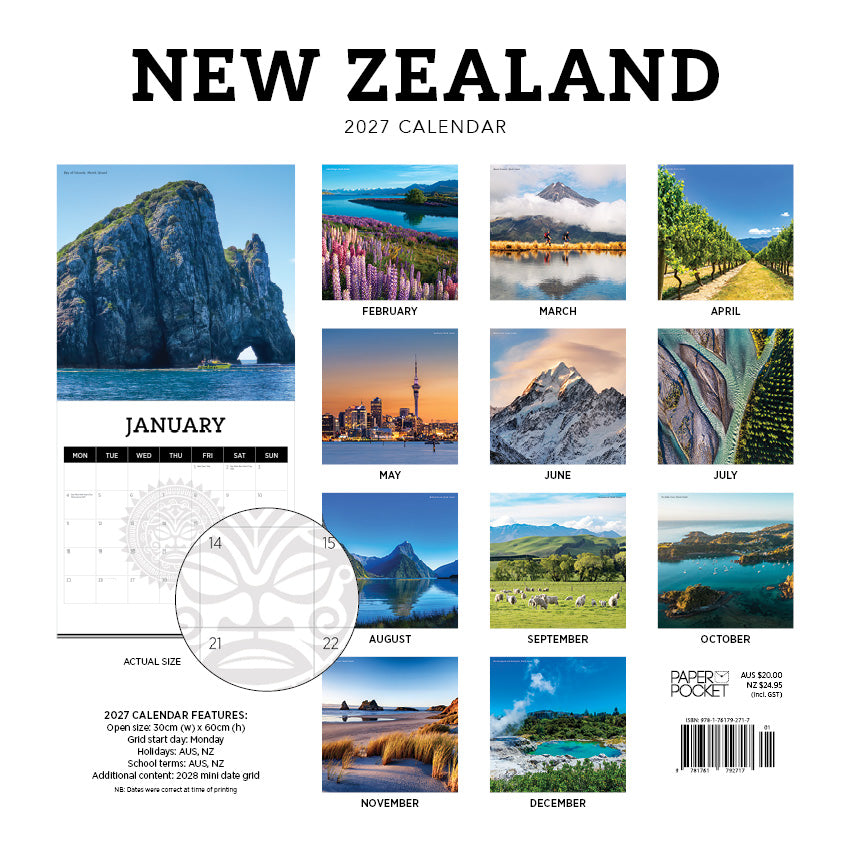 2027 New Zealand - Square Wall Calendar