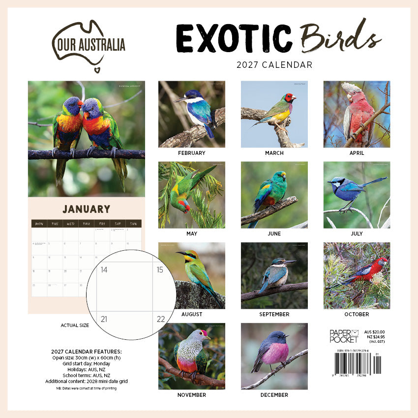 2027 Our Australia Exotic Birds - Square Wall Calendar