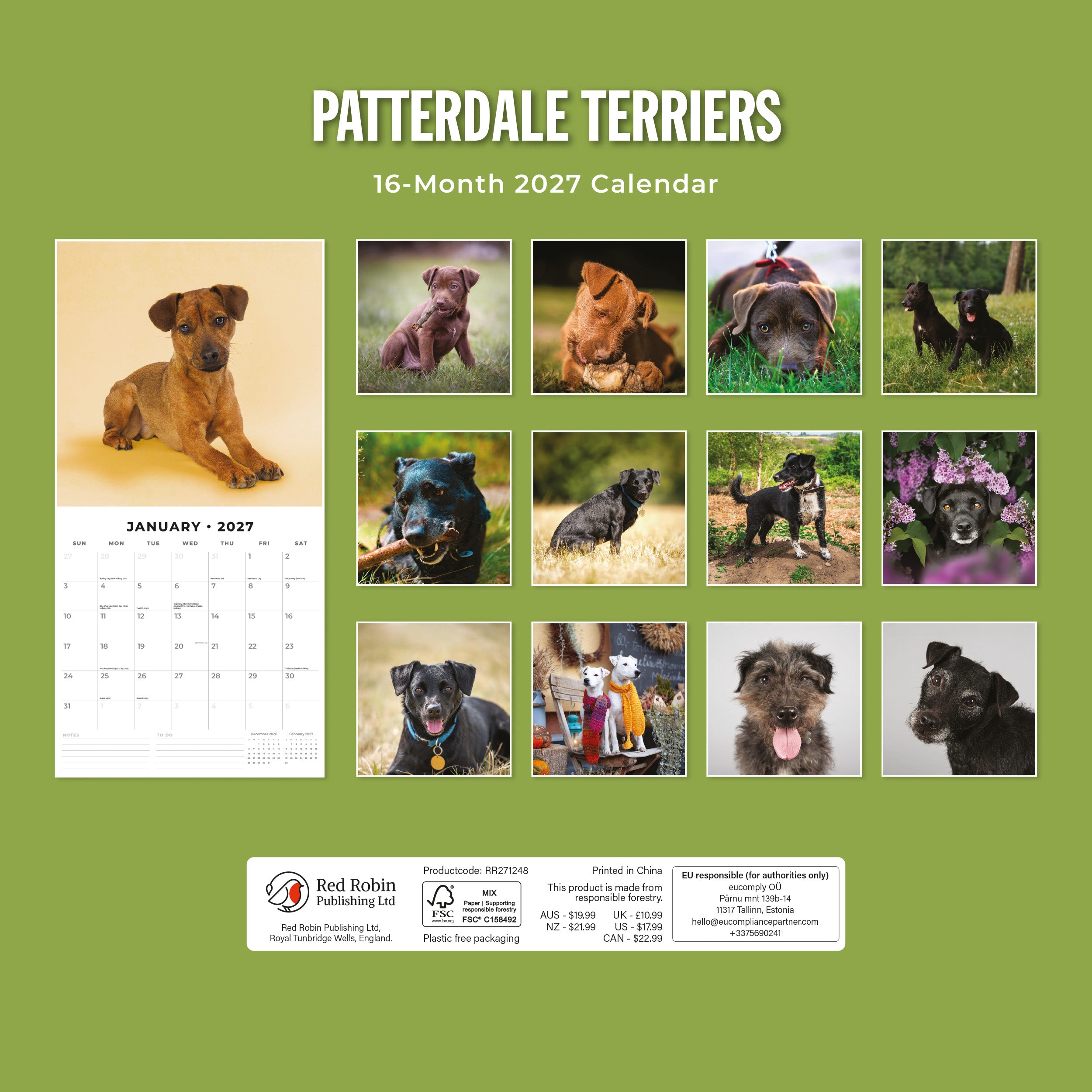 2027 Patterdale Terriers - Square Wall Calendar