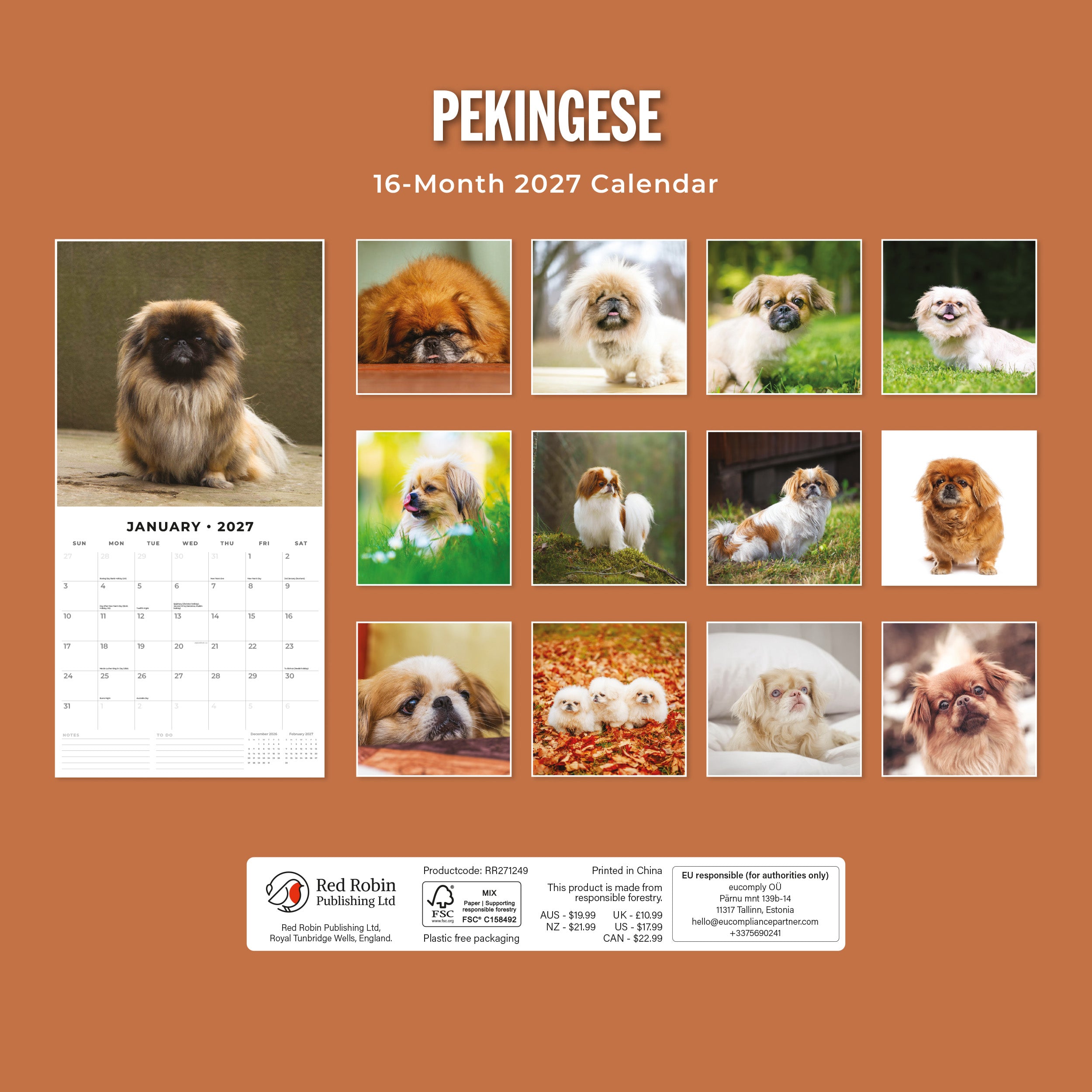 2027 Pekingese - Square Wall Calendar