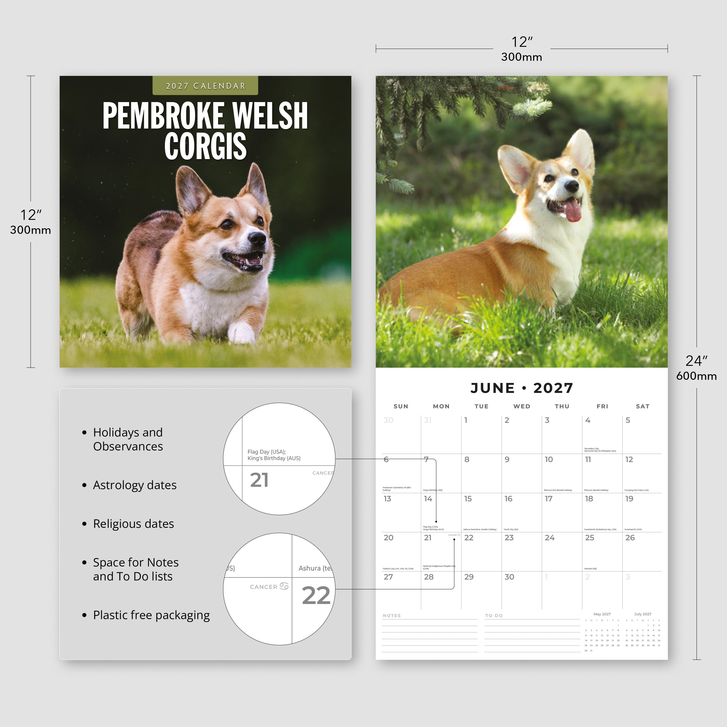2027 Pembroke Welsh Corgis - Square Wall Calendar